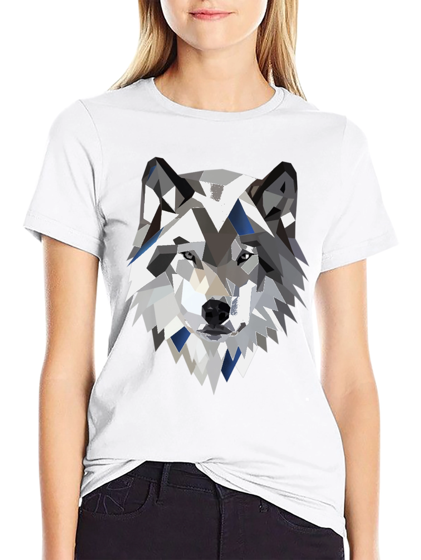 Black Geometric Wolf Graphic Print Black Tee view 9