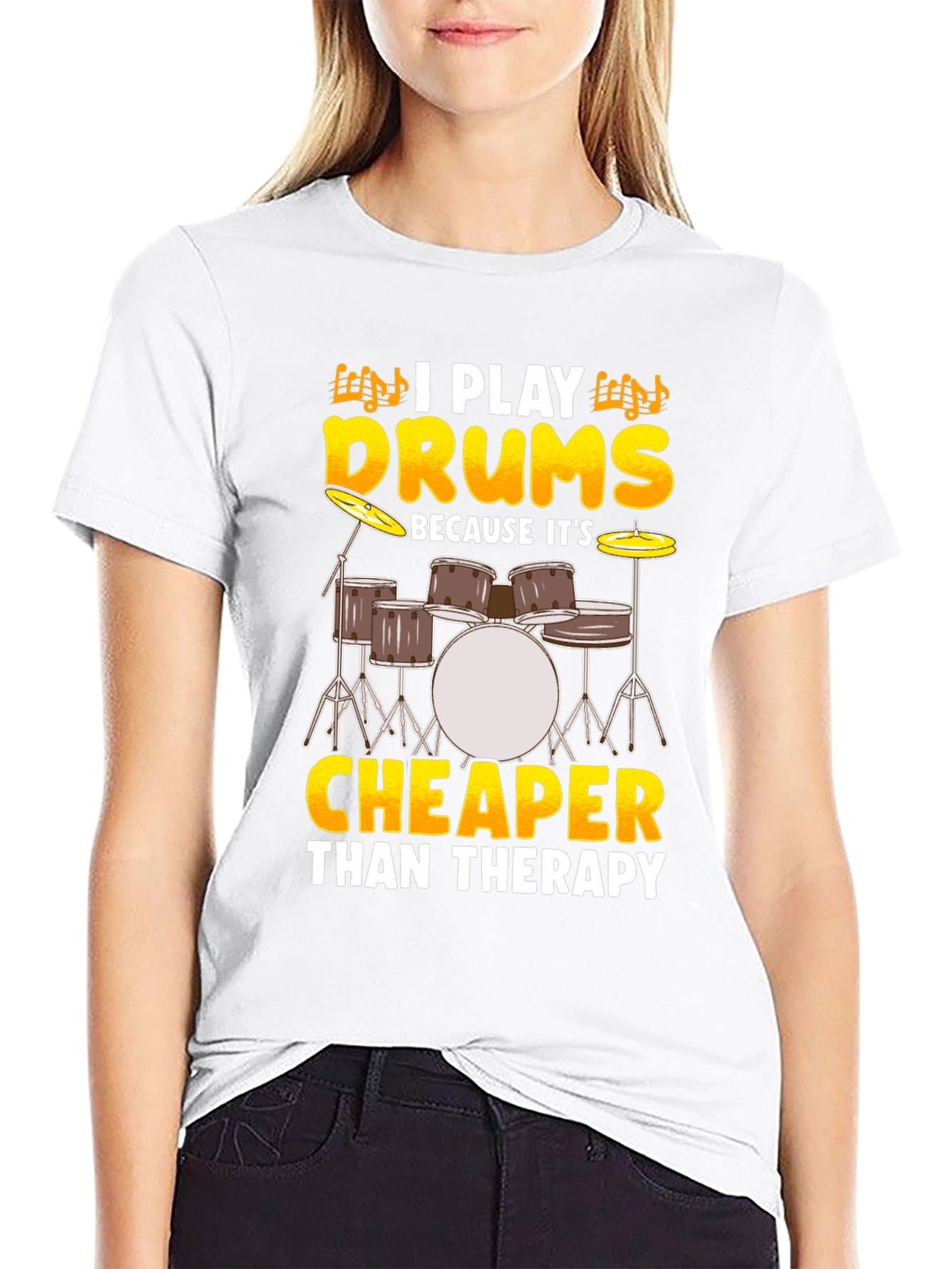 Black Drummer T-Shirt - I Play Drums Because It's Cheaper Than Therapy view 9
