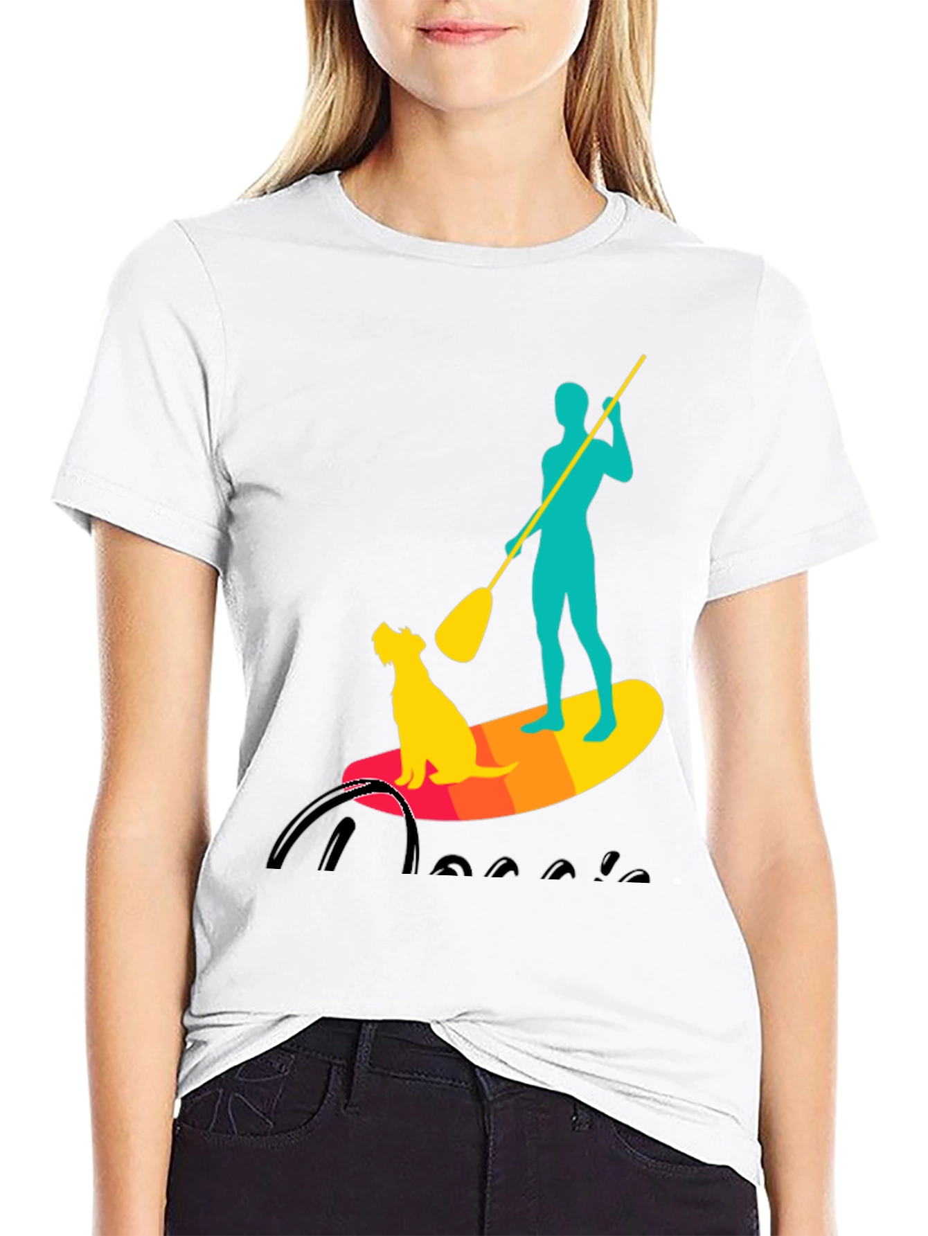 Black Paddle Board Dog T-Shirt - Cool Watersports Tee view 9