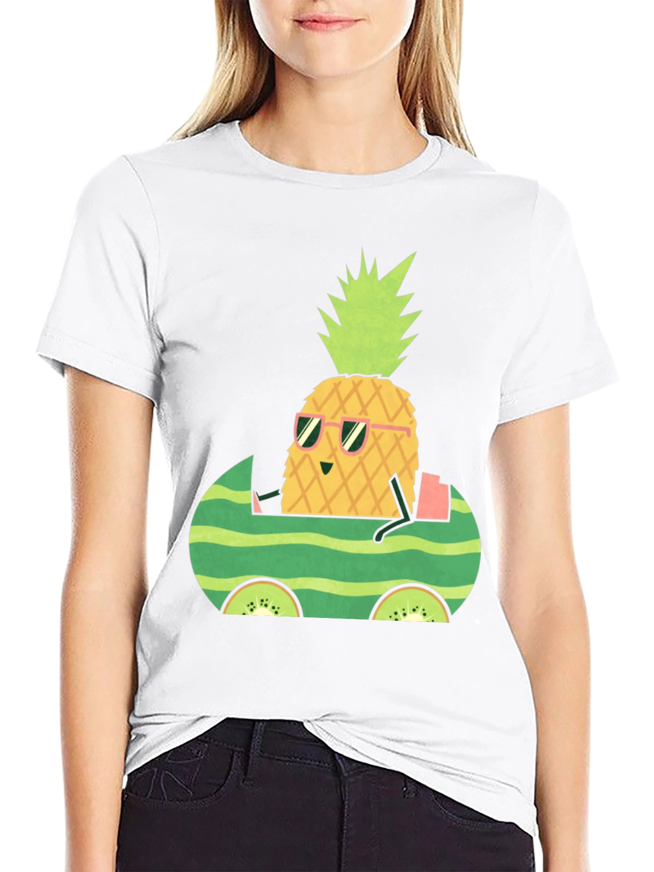 Black Pineapple Watermelon Car Graphic Tee view 9