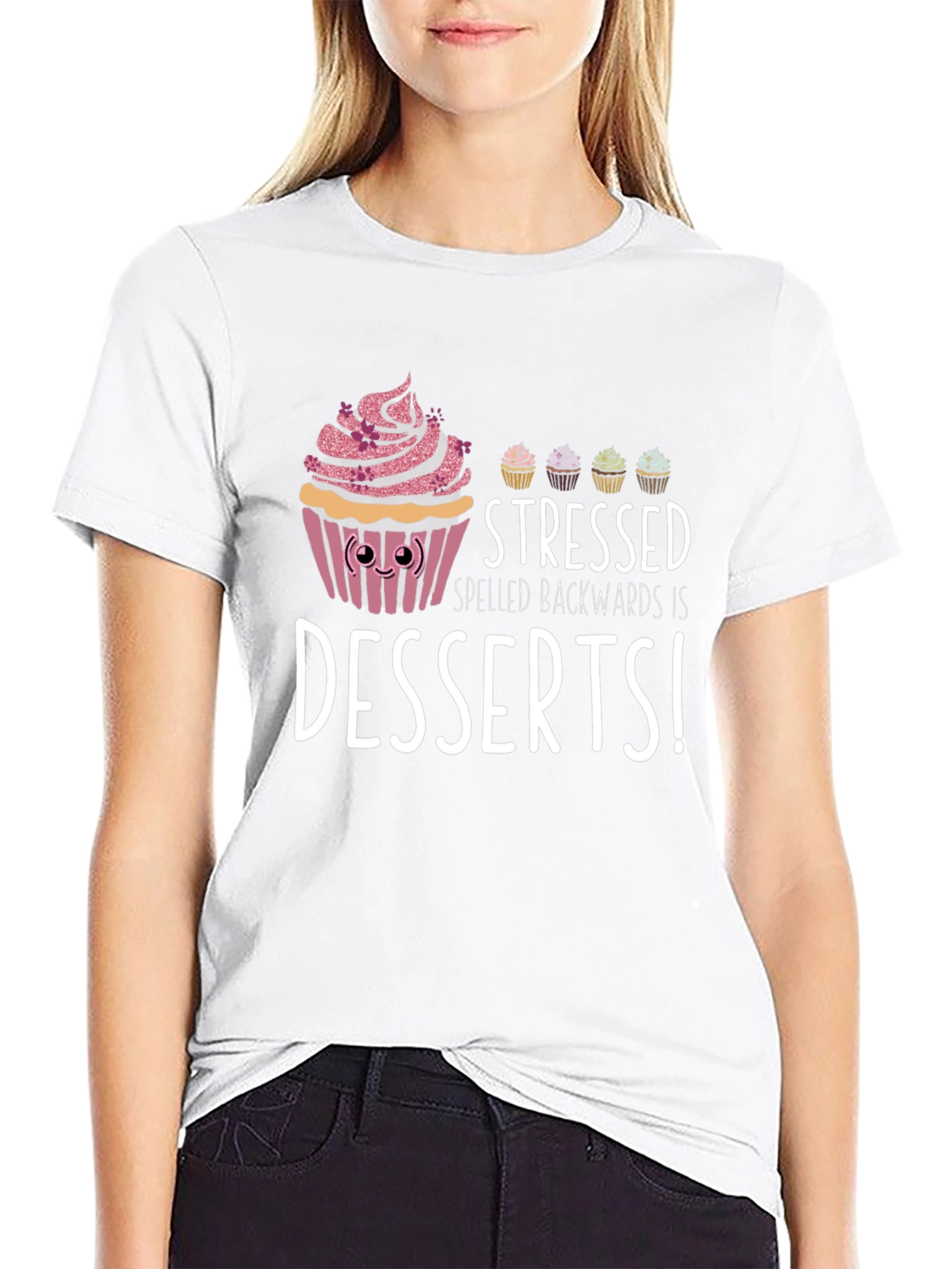 Black Stressed Spelled Backwards Dessert T-Shirt view 9