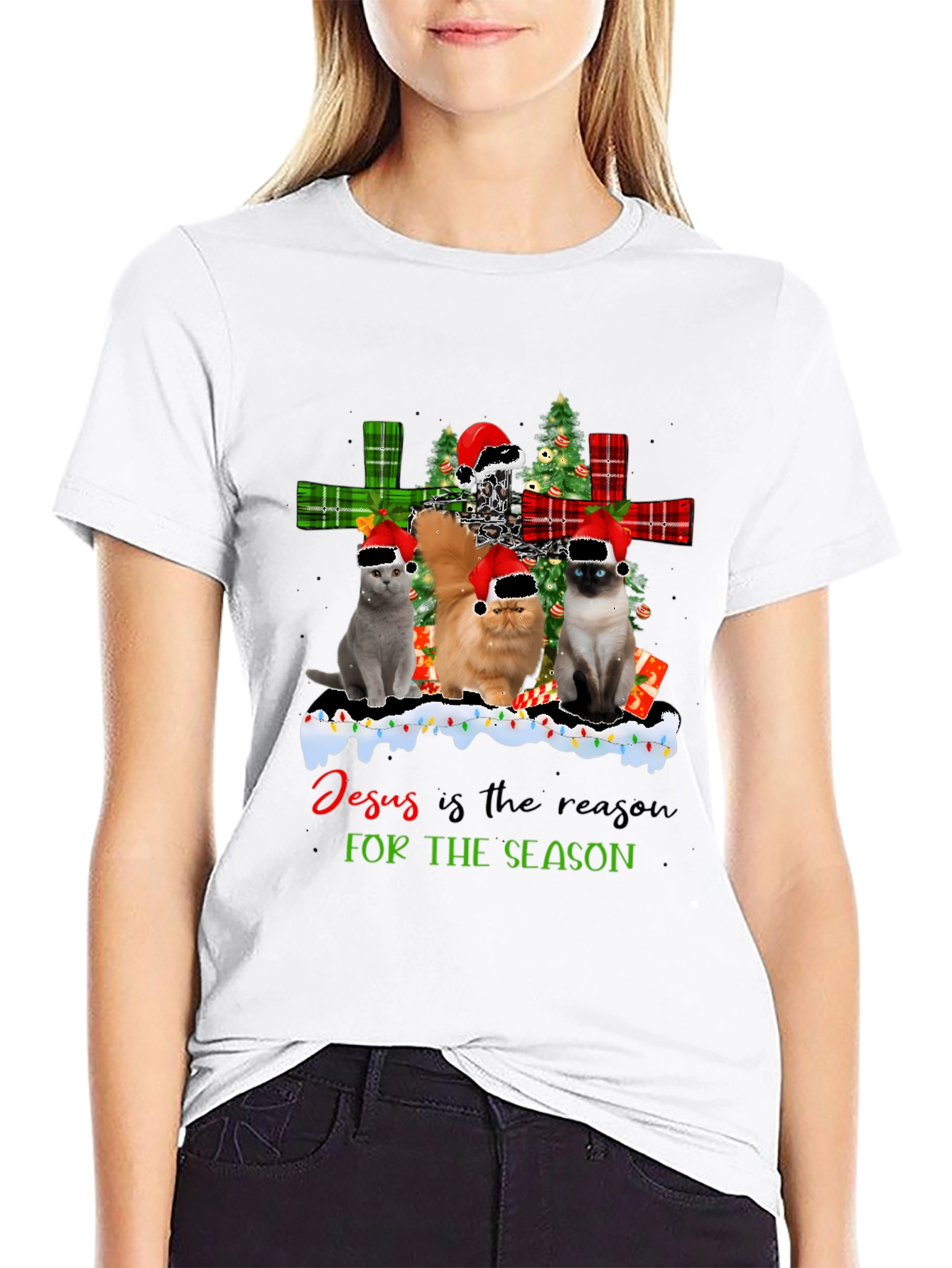 Black Cats Christmas T-Shirt - Jesus is the Reason view 9