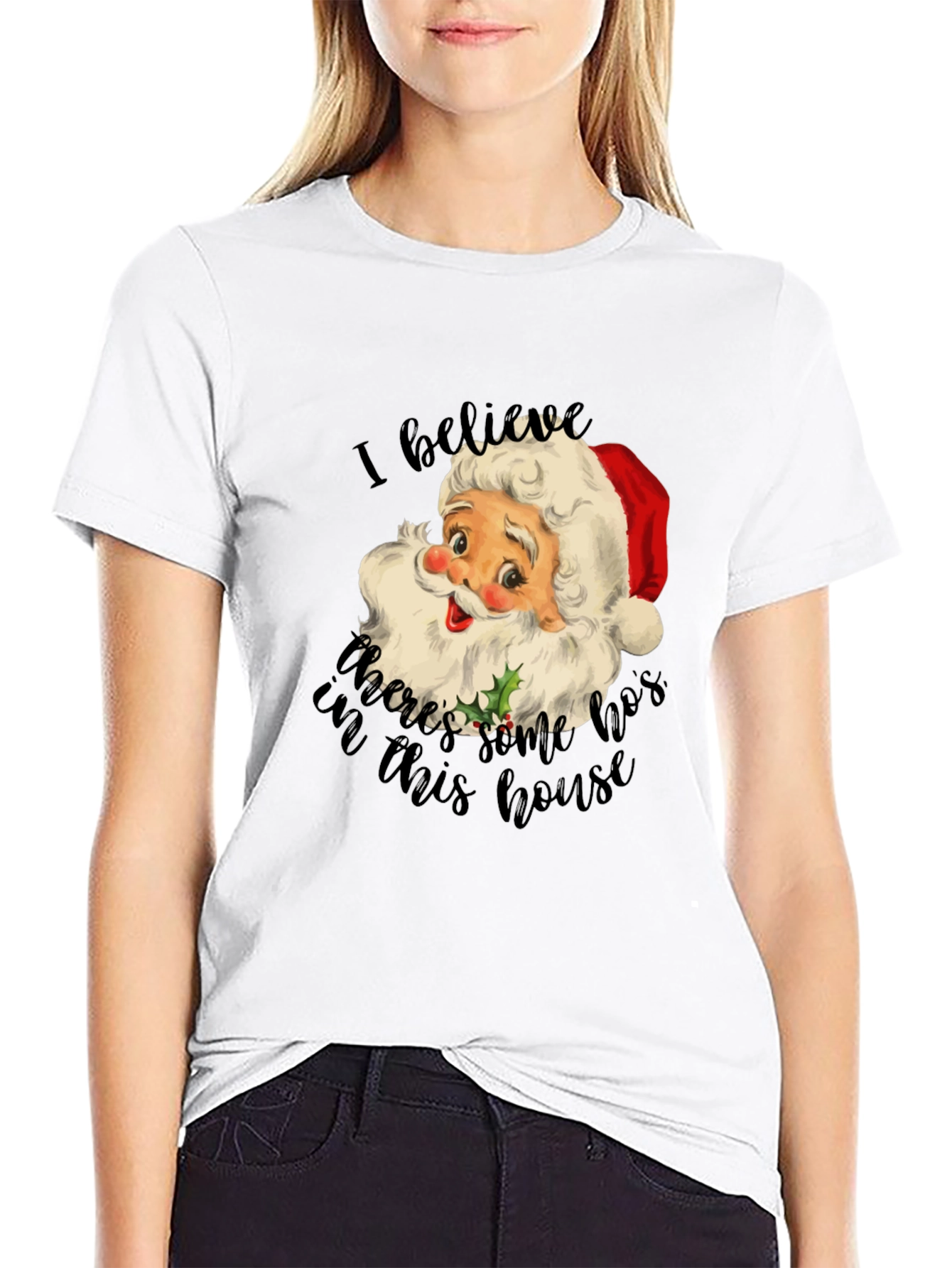 Black Funny Santa HOs Christmas T-Shirt view 9