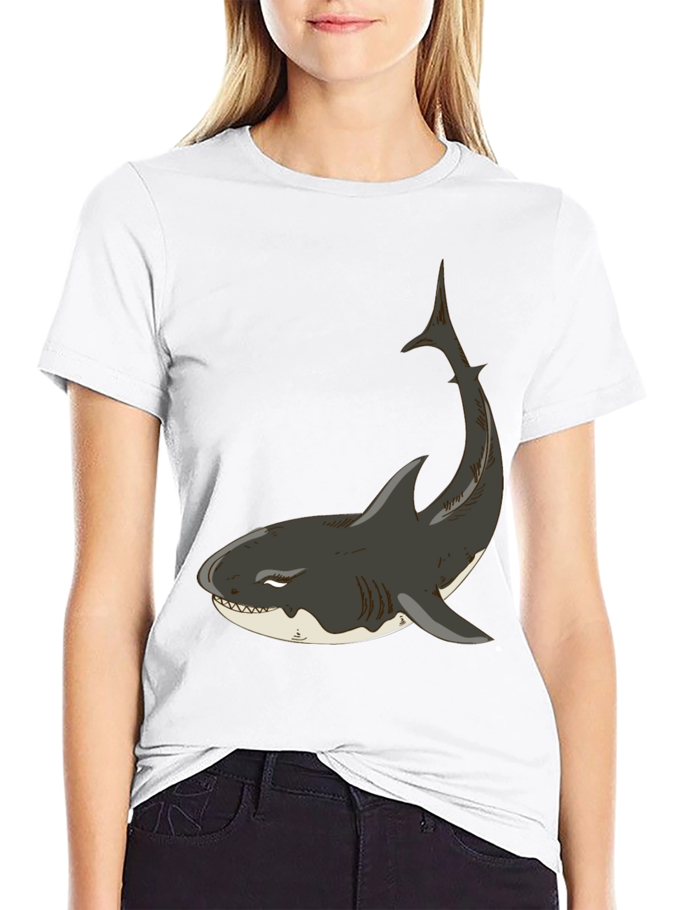 Black Cool Shark Graphic Black T-Shirt view 9
