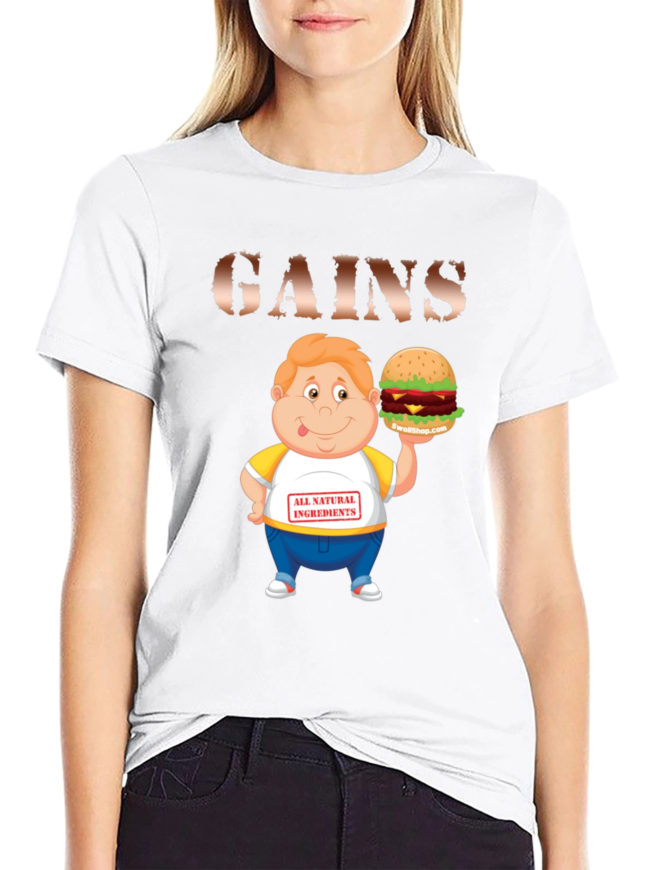 Black Gains Cartoon Burger T-Shirt view 9