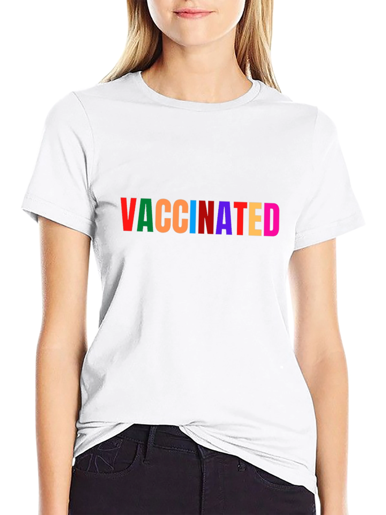 Black Vaccinated Rainbow Text Black T-Shirt view 9