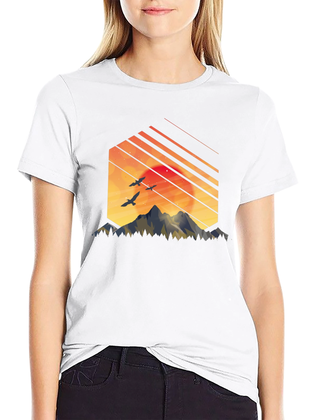 Black Sunset Mountain Graphic Tee - Stylish Black T-Shirt view 9