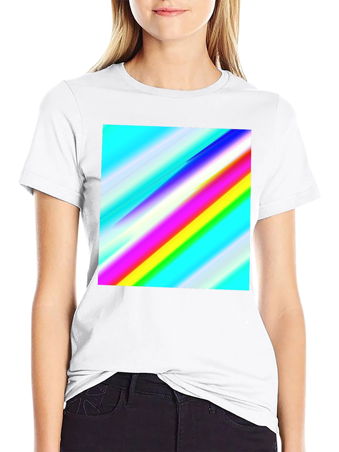 Black Rainbow Stripe Graphic Tee - Men's Casual Black T-Shirt view 9