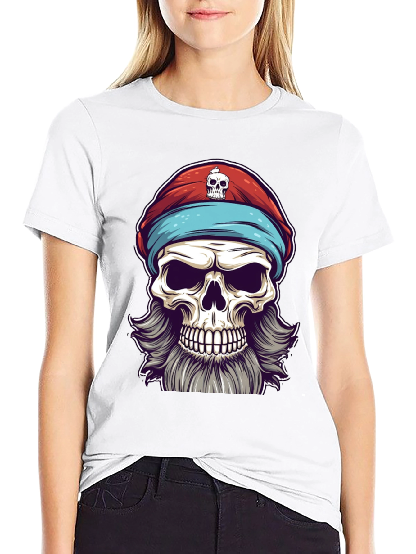 Black Skull Pirate Graphic Tee - Black Cotton T-Shirt view 9