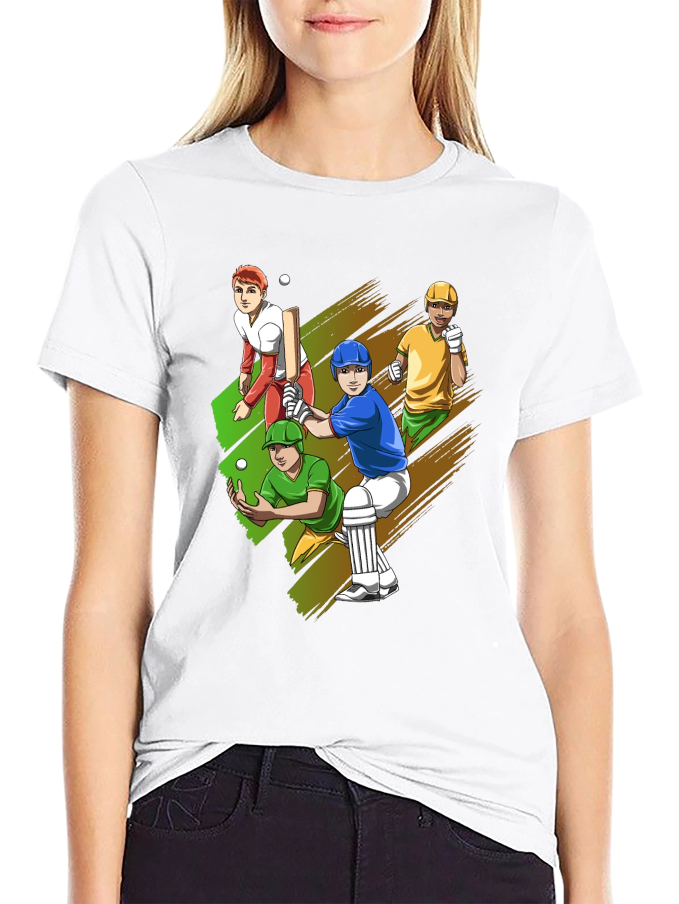 Black Cricket Player Graphic Tee - Black Cotton T-Shirt view 9