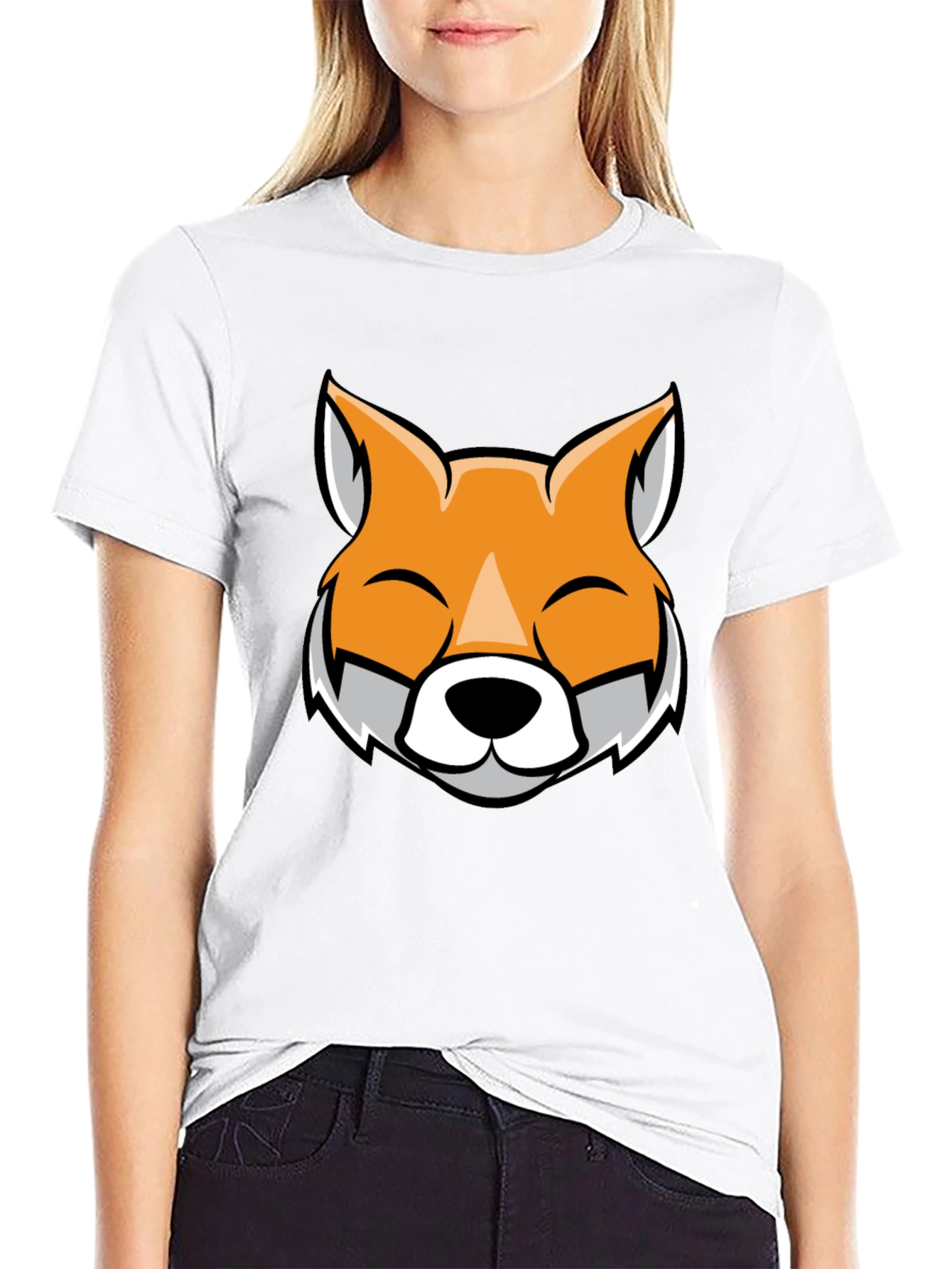 Black Fox Face Graphic Black T-Shirt view 9