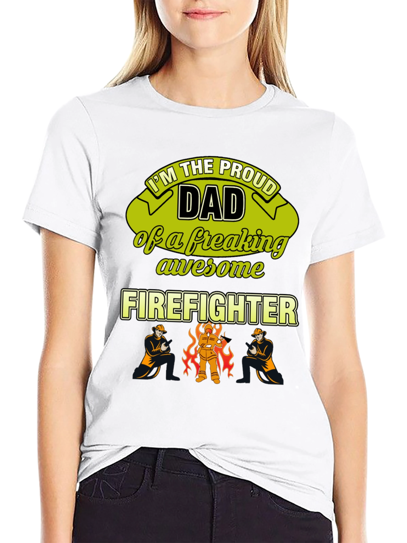 Black Proud Firefighter Dad T-Shirt view 9