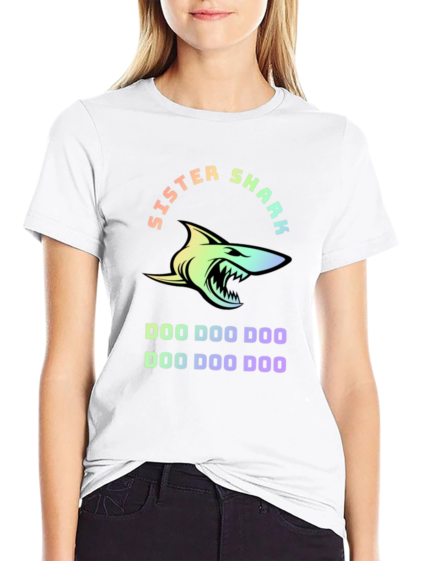 Black Sister Shark Doo Doo Doo T-Shirt - Fun Family Apparel view 9