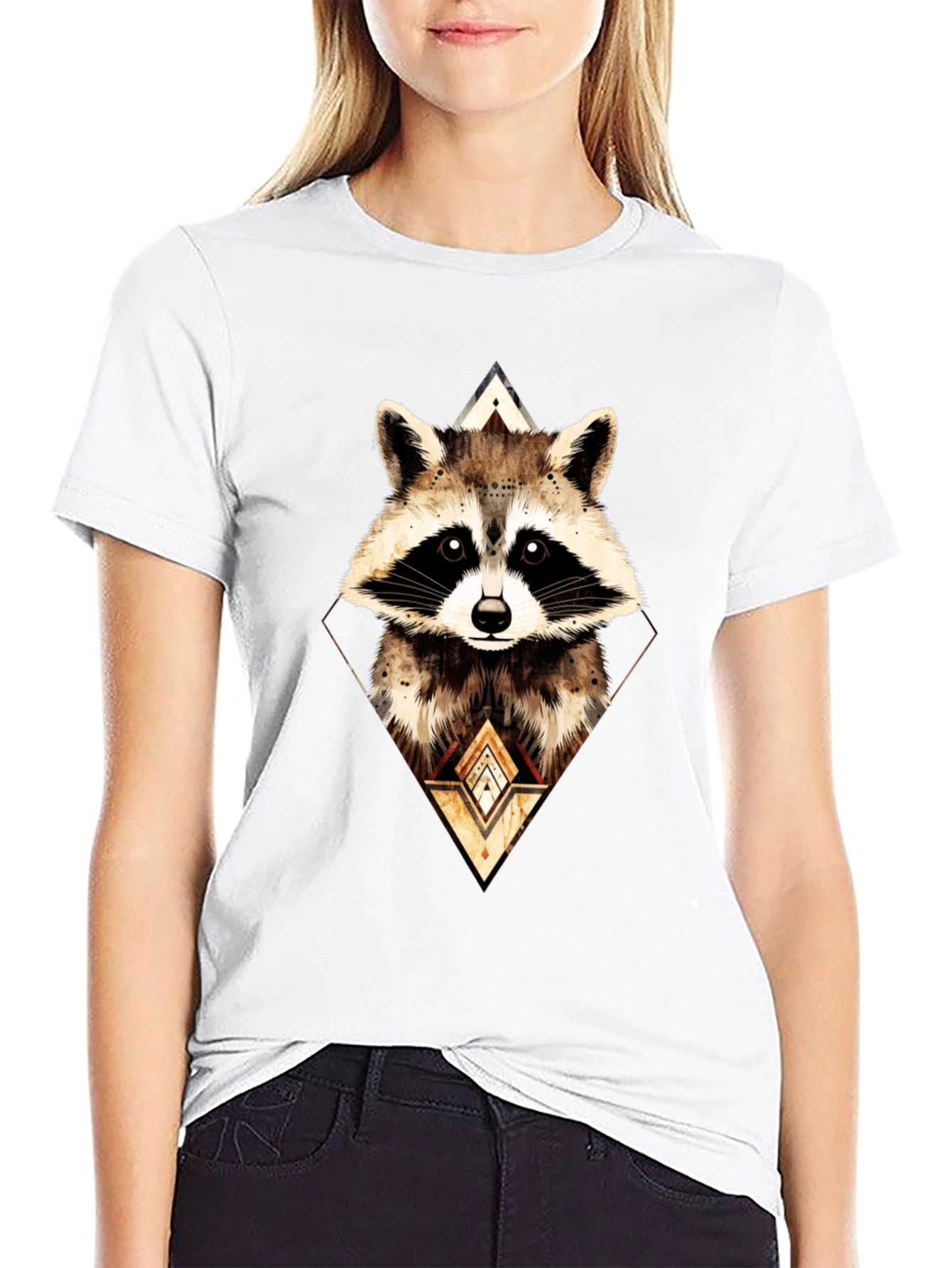 Black Geometric Raccoon Graphic Tee - Black view 9