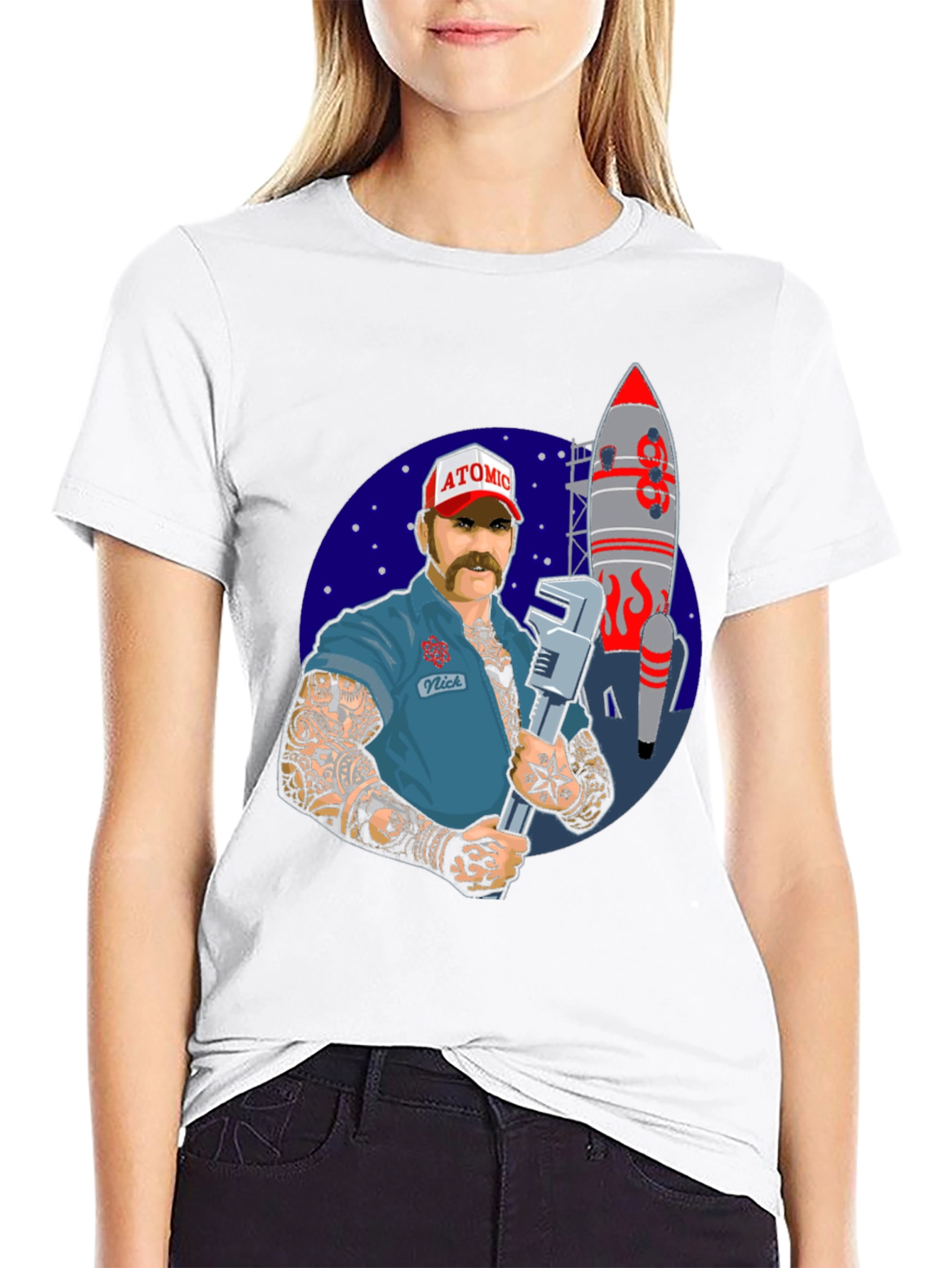 Black Atomic Mechanic Rocket T-Shirt view 9