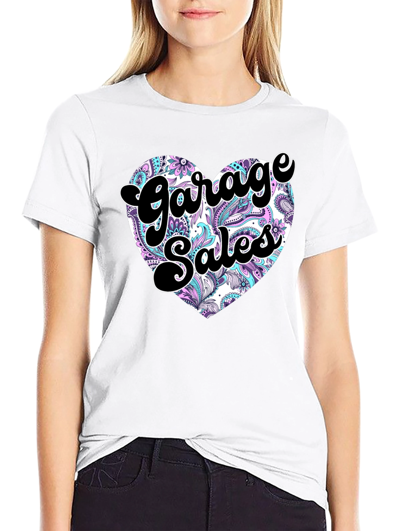 Black Garage Sales Heart Graphic Tee view 9