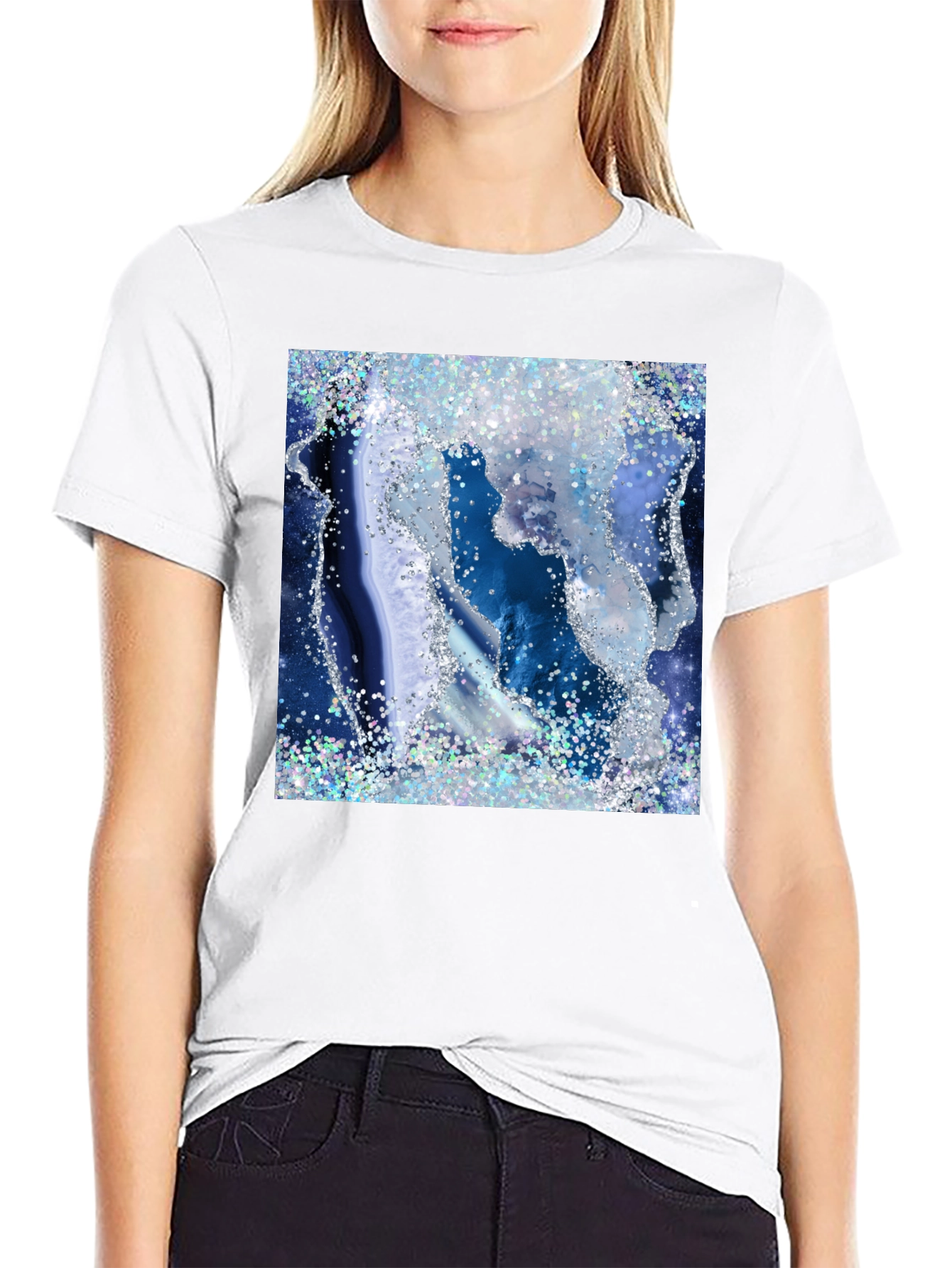 Black Blue Geode Glitter Graphic Tee view 9