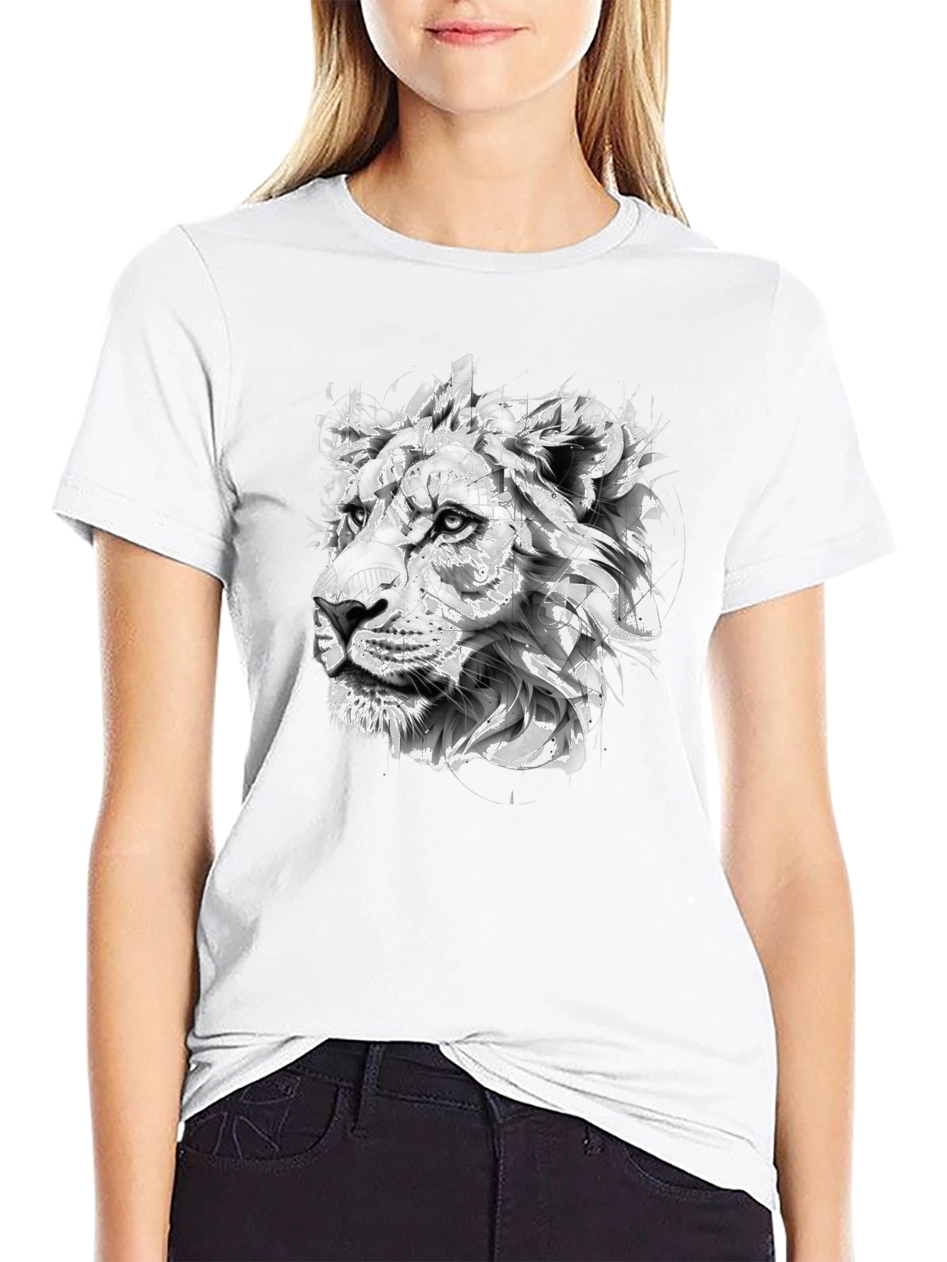 Black Lion Head Graphic Print Black T-Shirt view 9