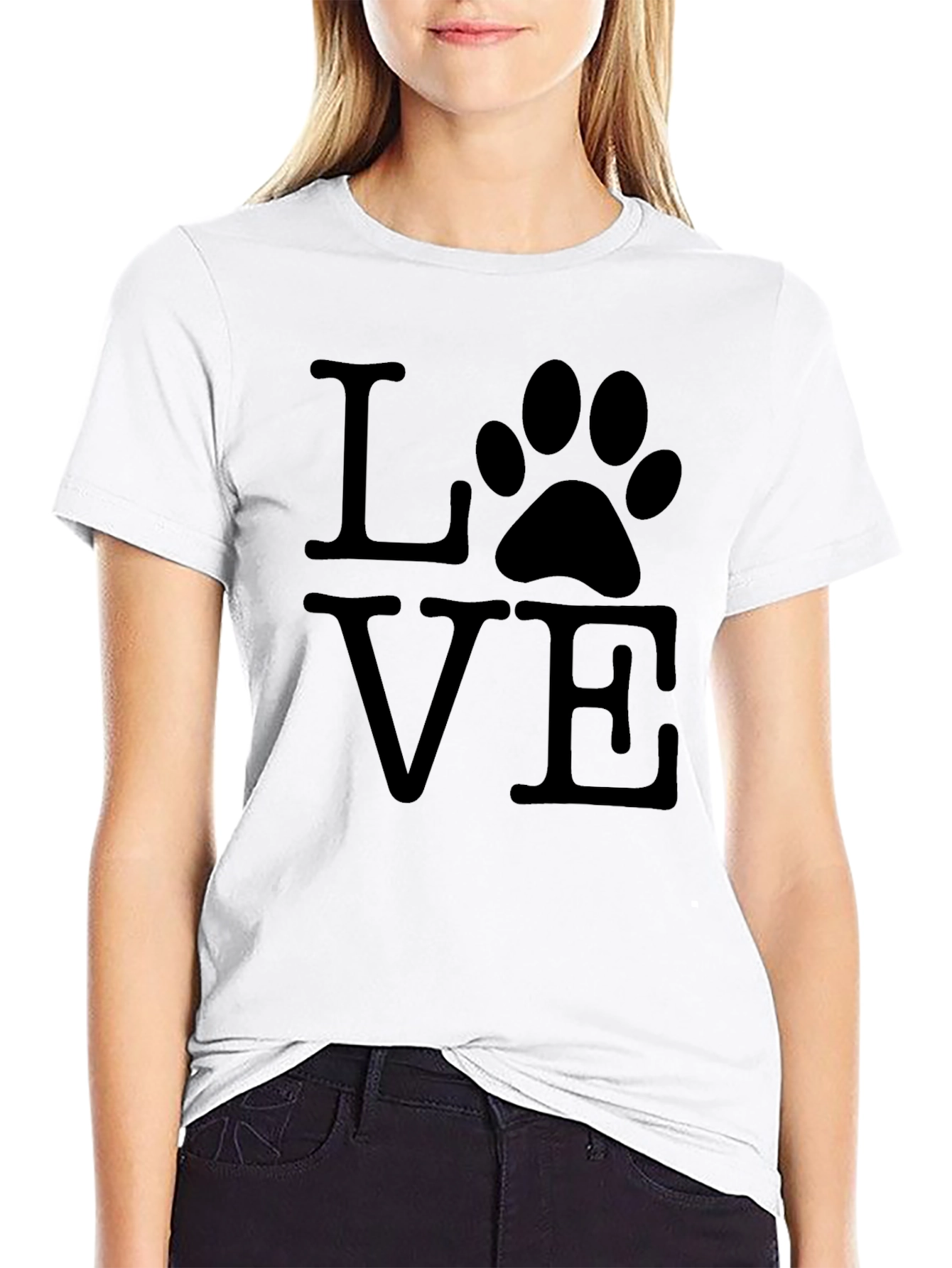 Black Love Paw Print Graphic T-Shirt - Casual Wear view 9