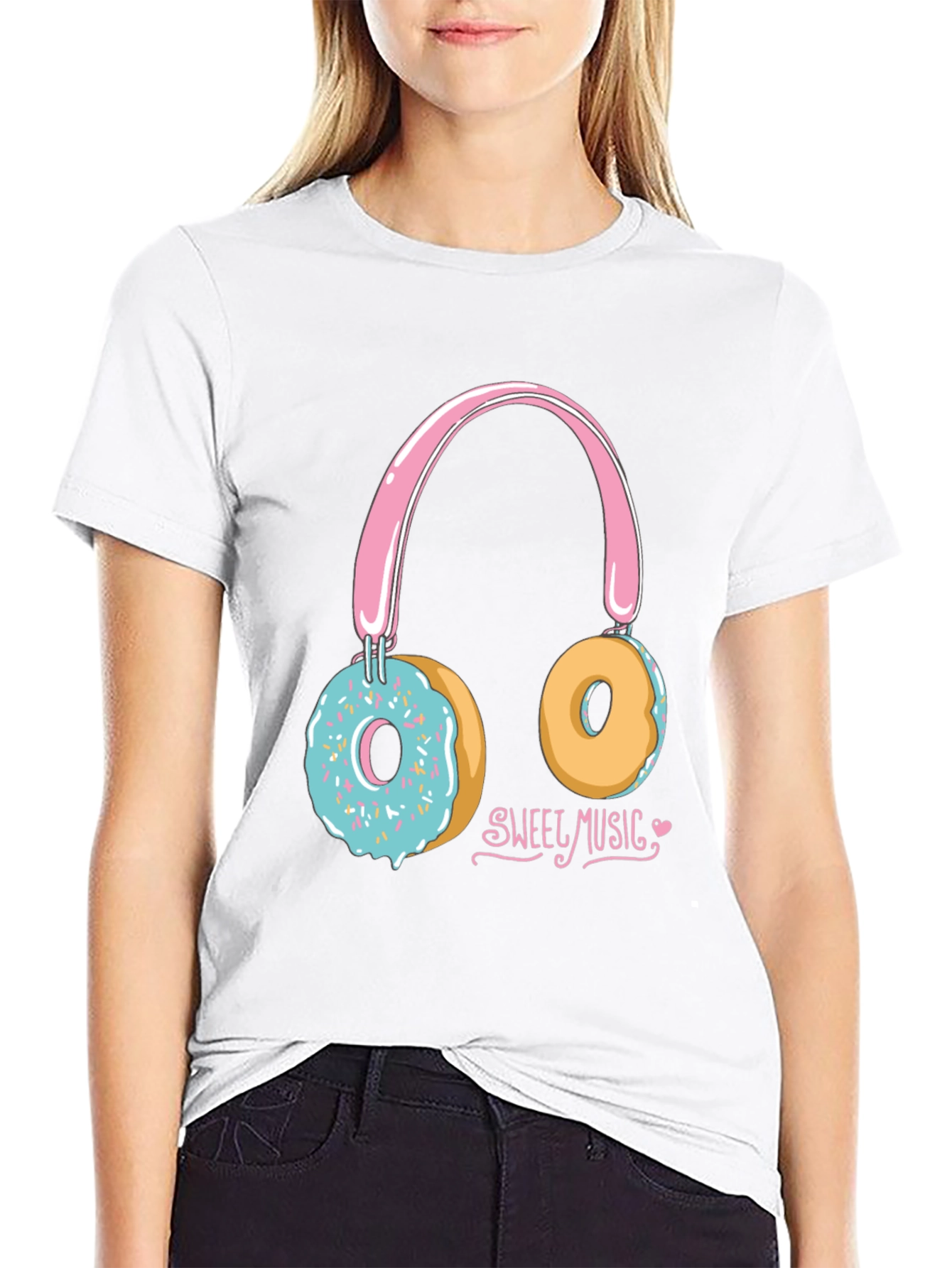 Black Sweet Music Donut Headphone Graphic Tee - Black view 9