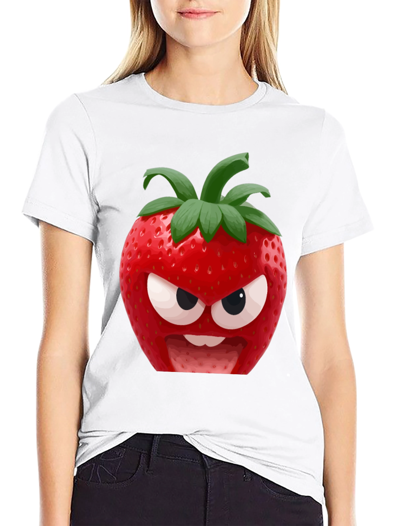 Black Angry Strawberry Graphic T-Shirt - Funny Fruit Tee view 9