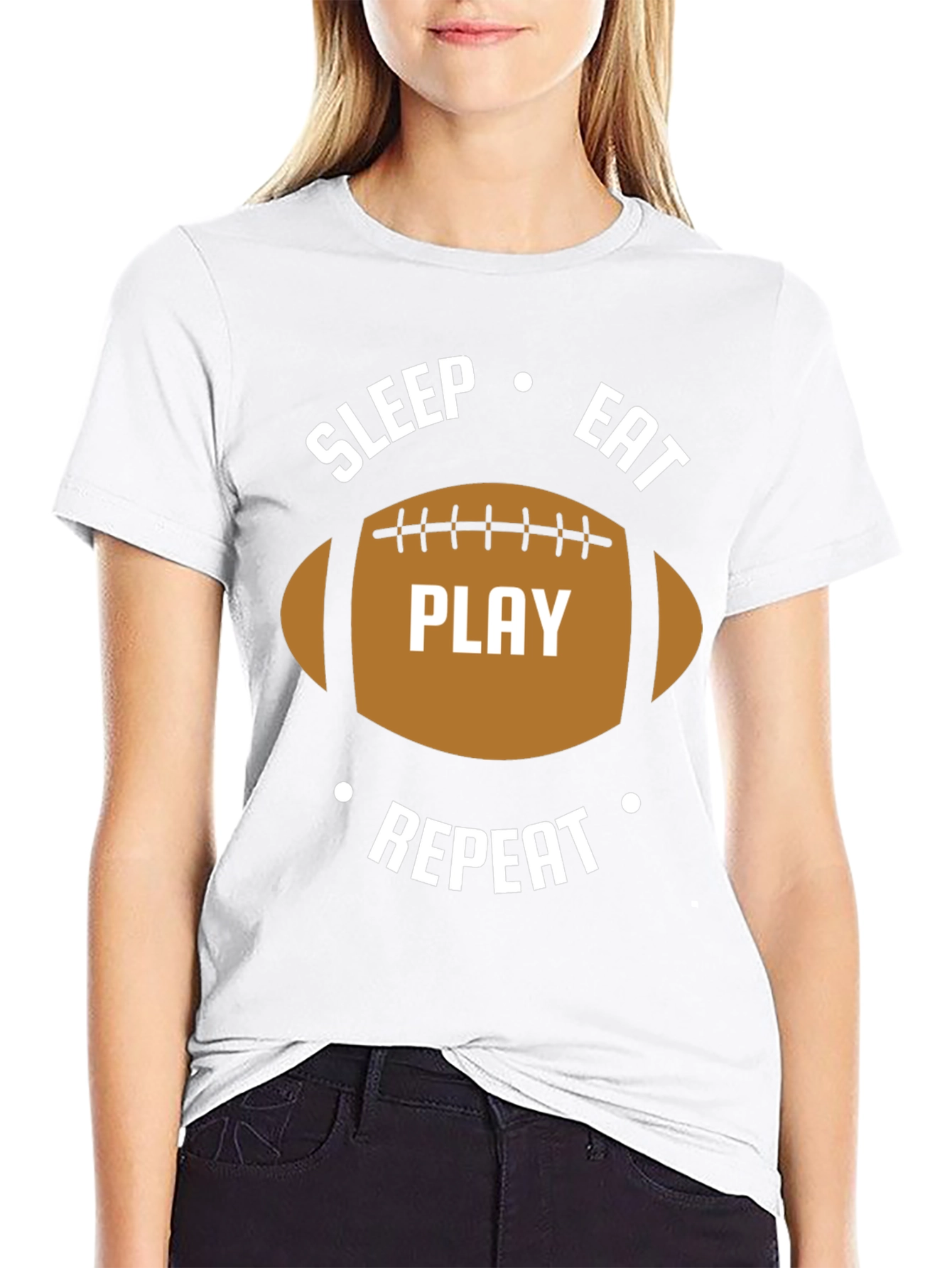 Black Sleep Eat Play Repeat Football Graphic T-Shirt view 9