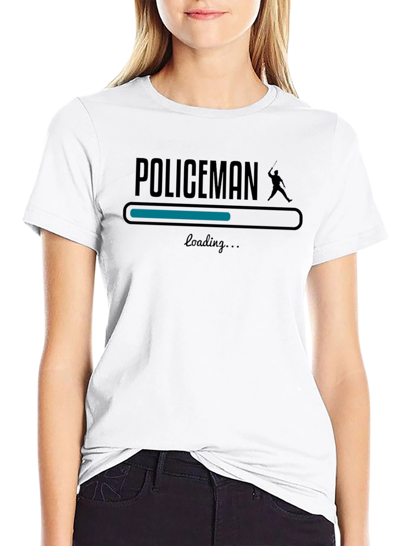 Black Policeman Loading Graphic Tee - Black Cotton T-Shirt view 9