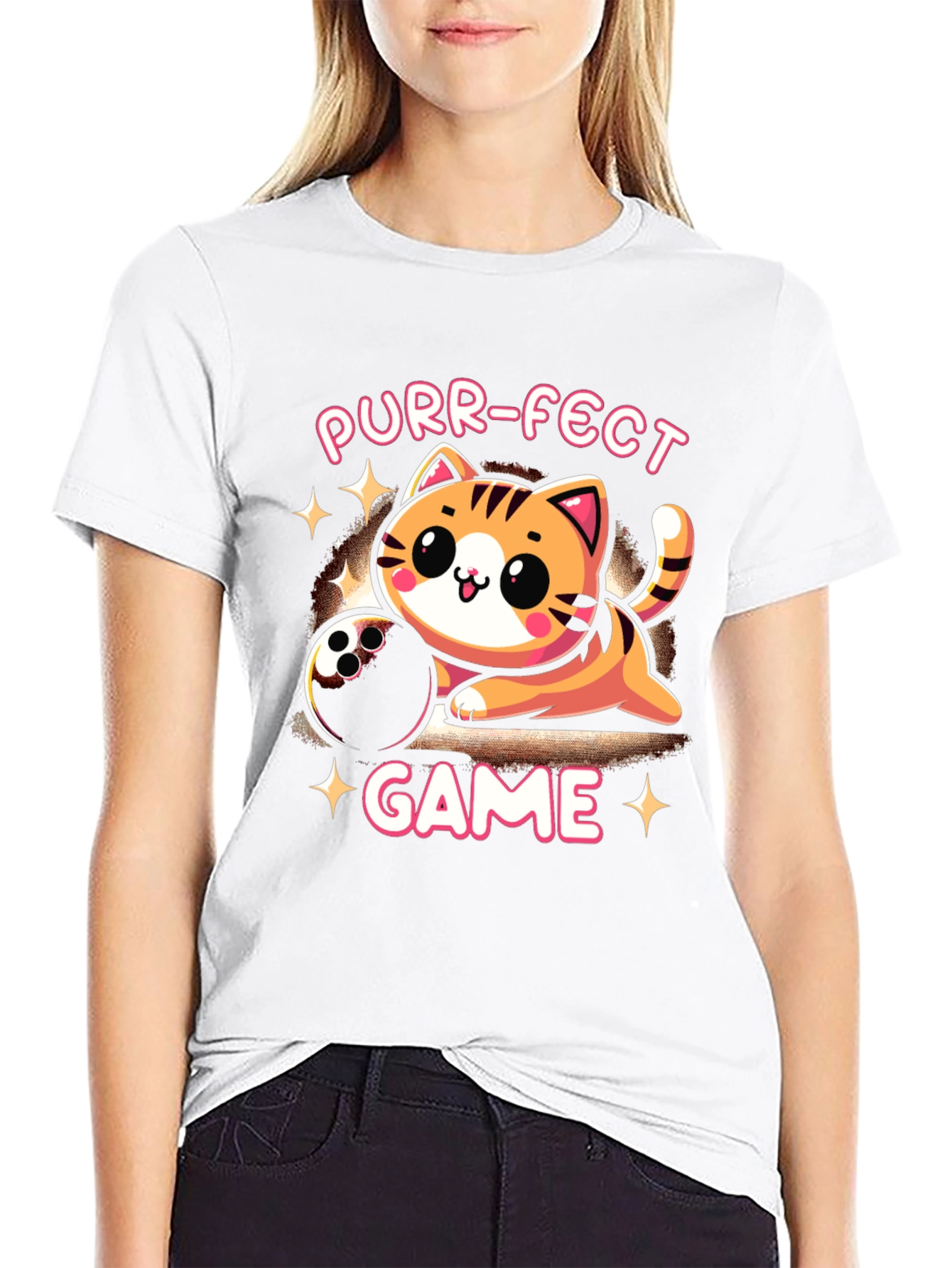 Black Purr-fect Game T-Shirt: Bowling Cat Tee view 9