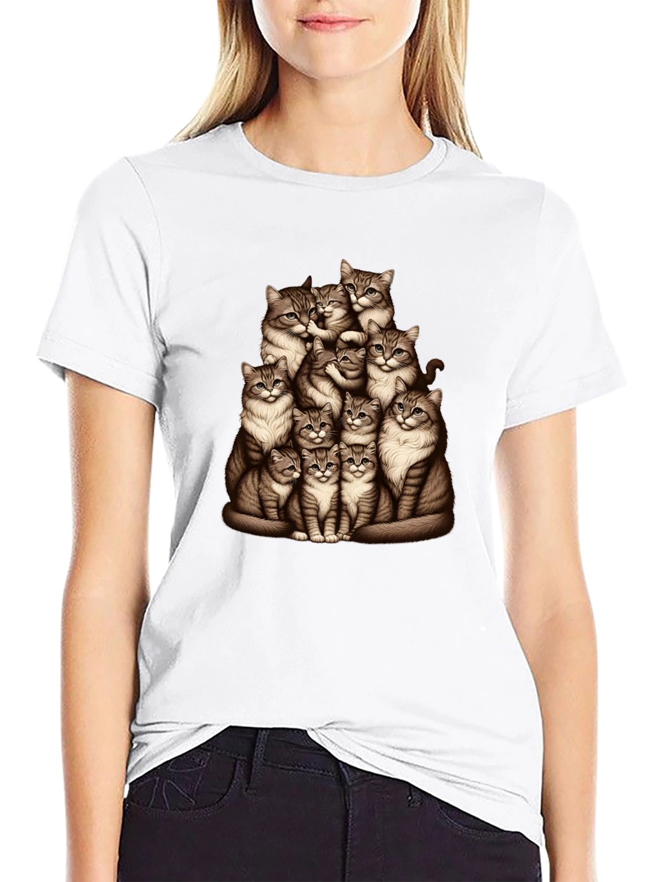 Black Cat Pile T-Shirt - Graphic Tee view 9