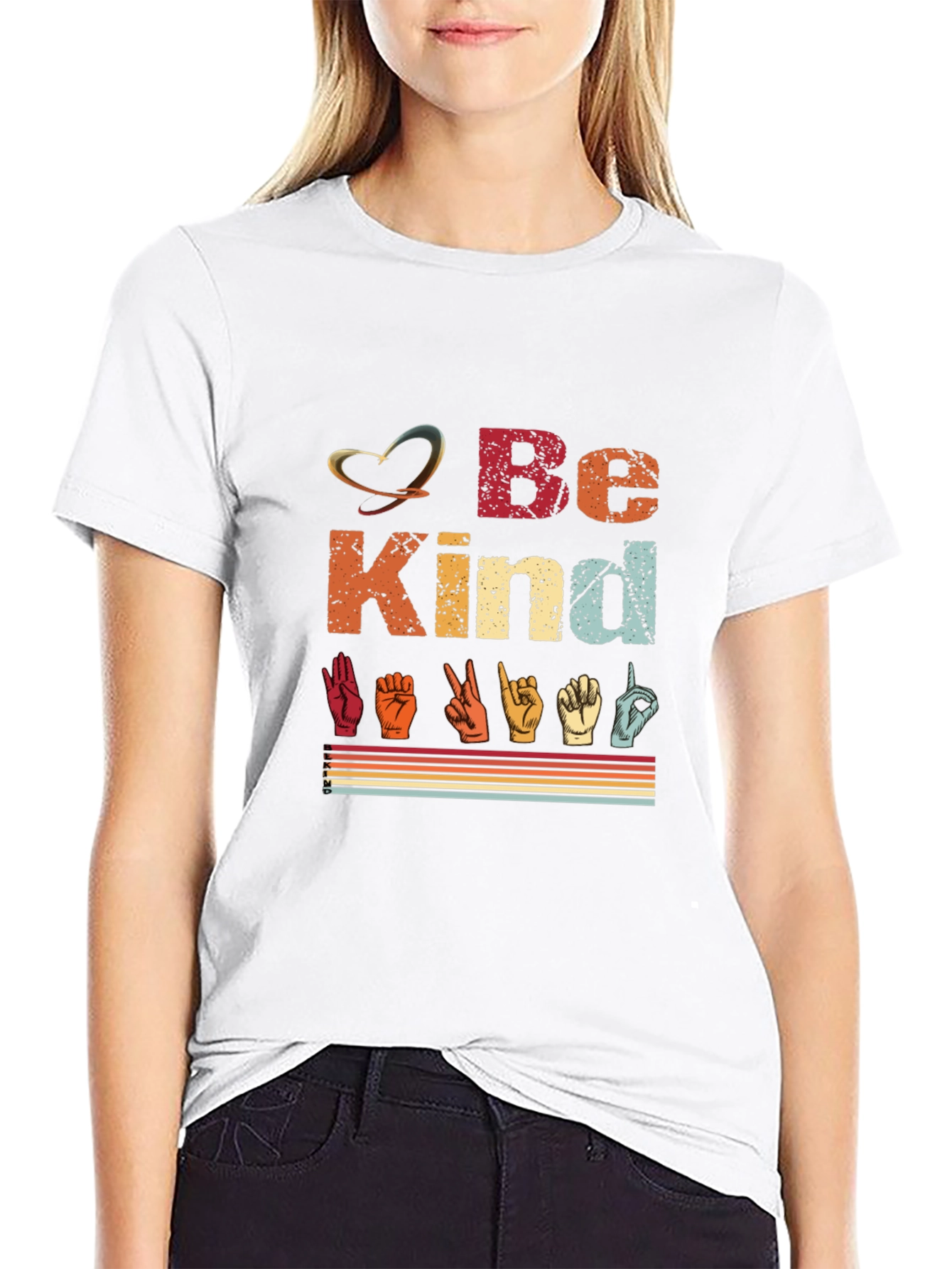 Black Be Kind Sign Language T-Shirt view 9
