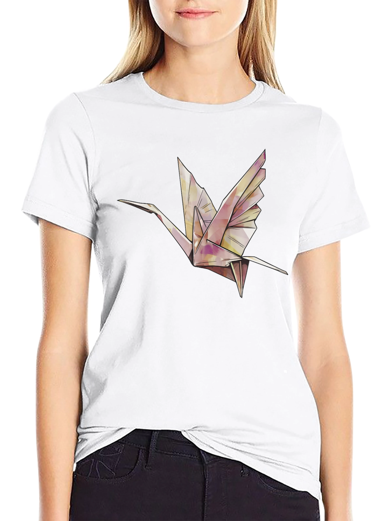Black Origami Crane Graphic Tee - Stylish Black T-Shirt view 9