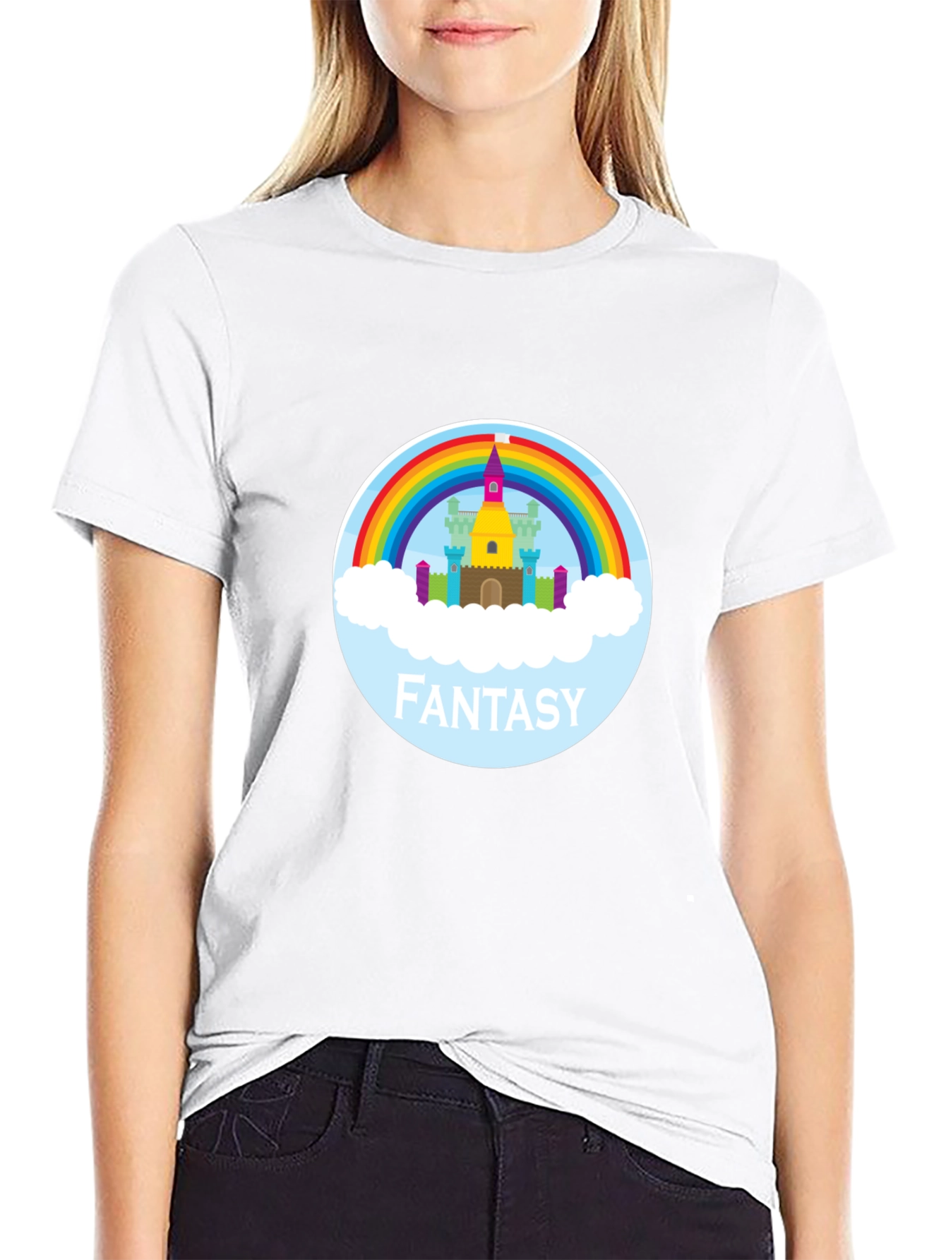 Black Fantasy Castle Rainbow Graphic Tee - Unisex view 9