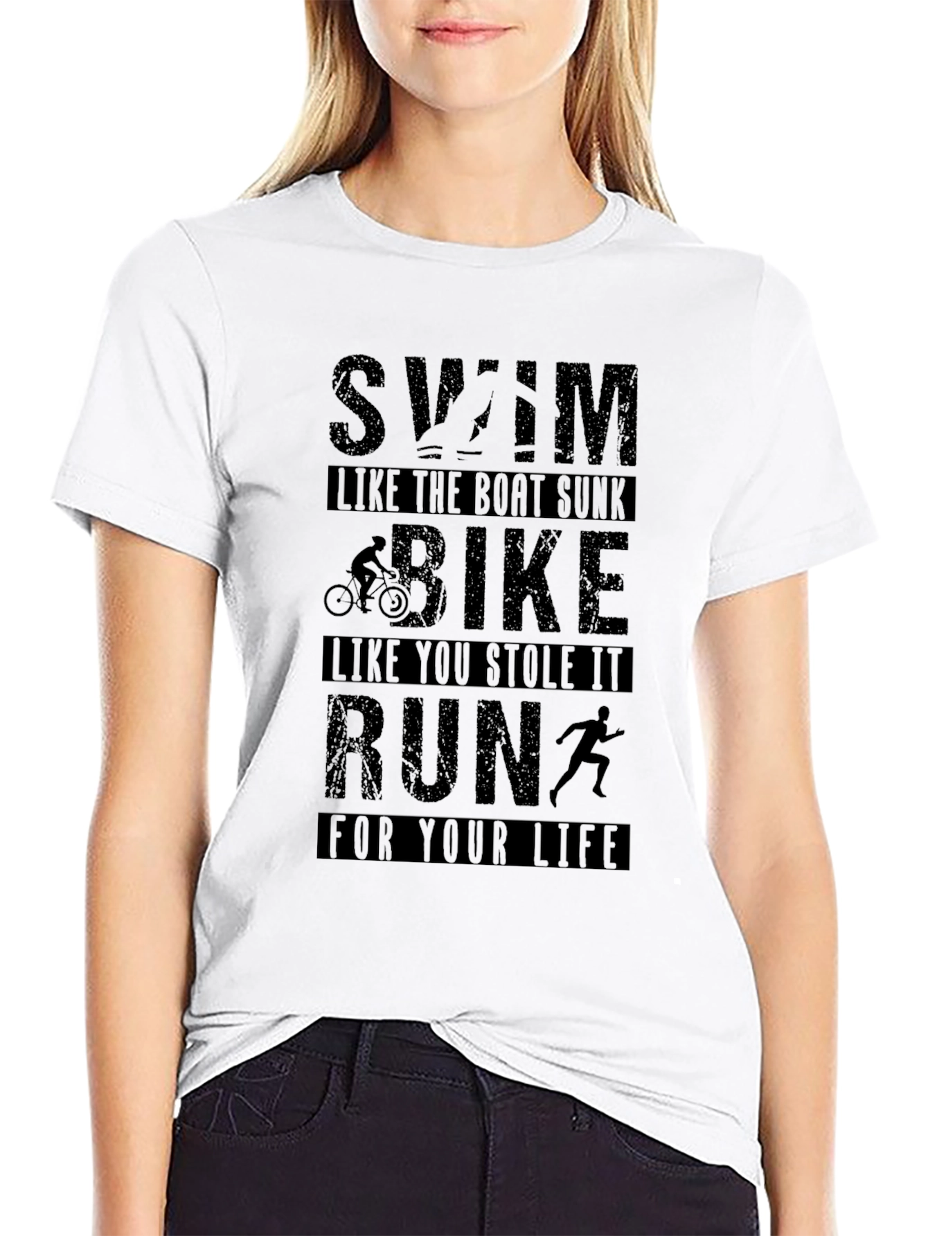 Black Swim Bike Run Graphic T-Shirt - Black view 9