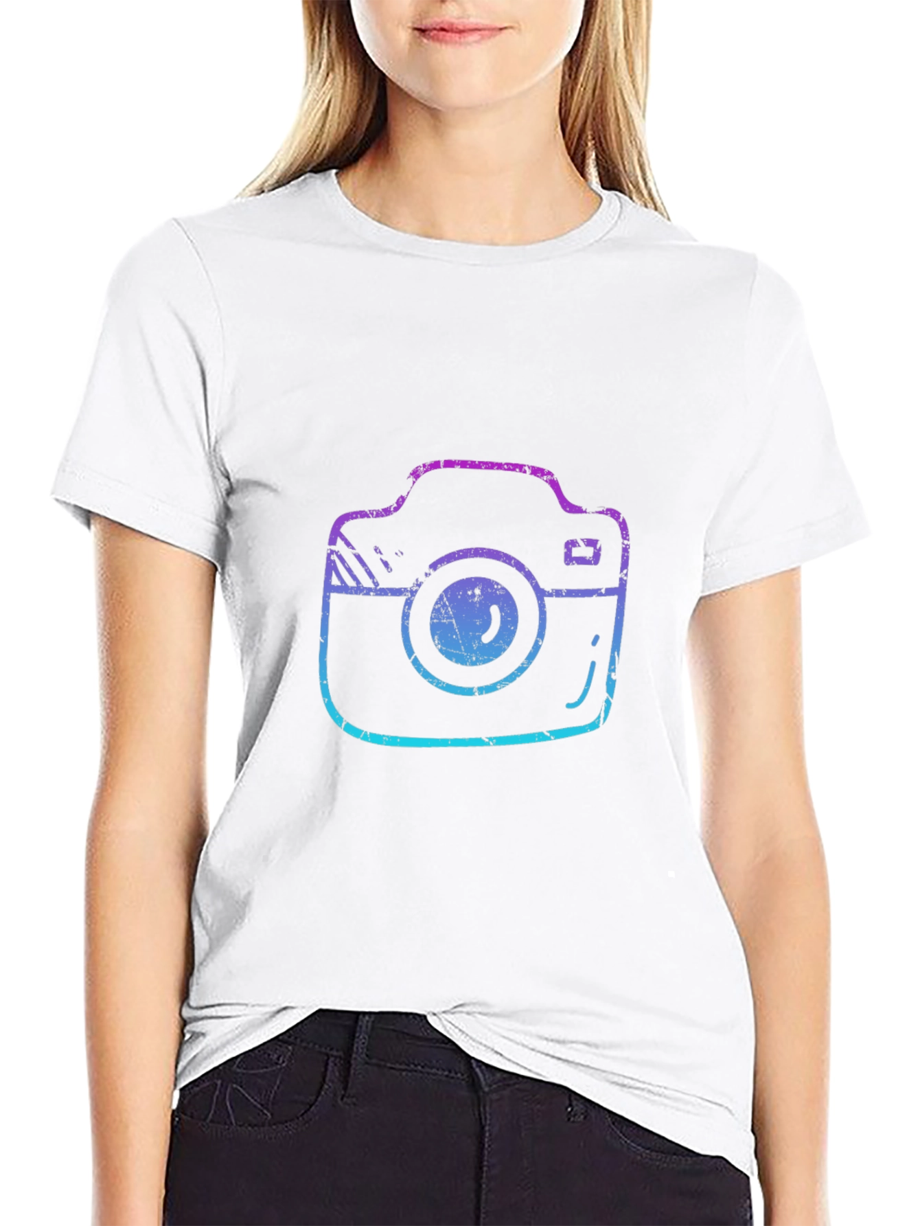 Black Retro Camera Graphic Tee - Black Cotton T-Shirt view 9