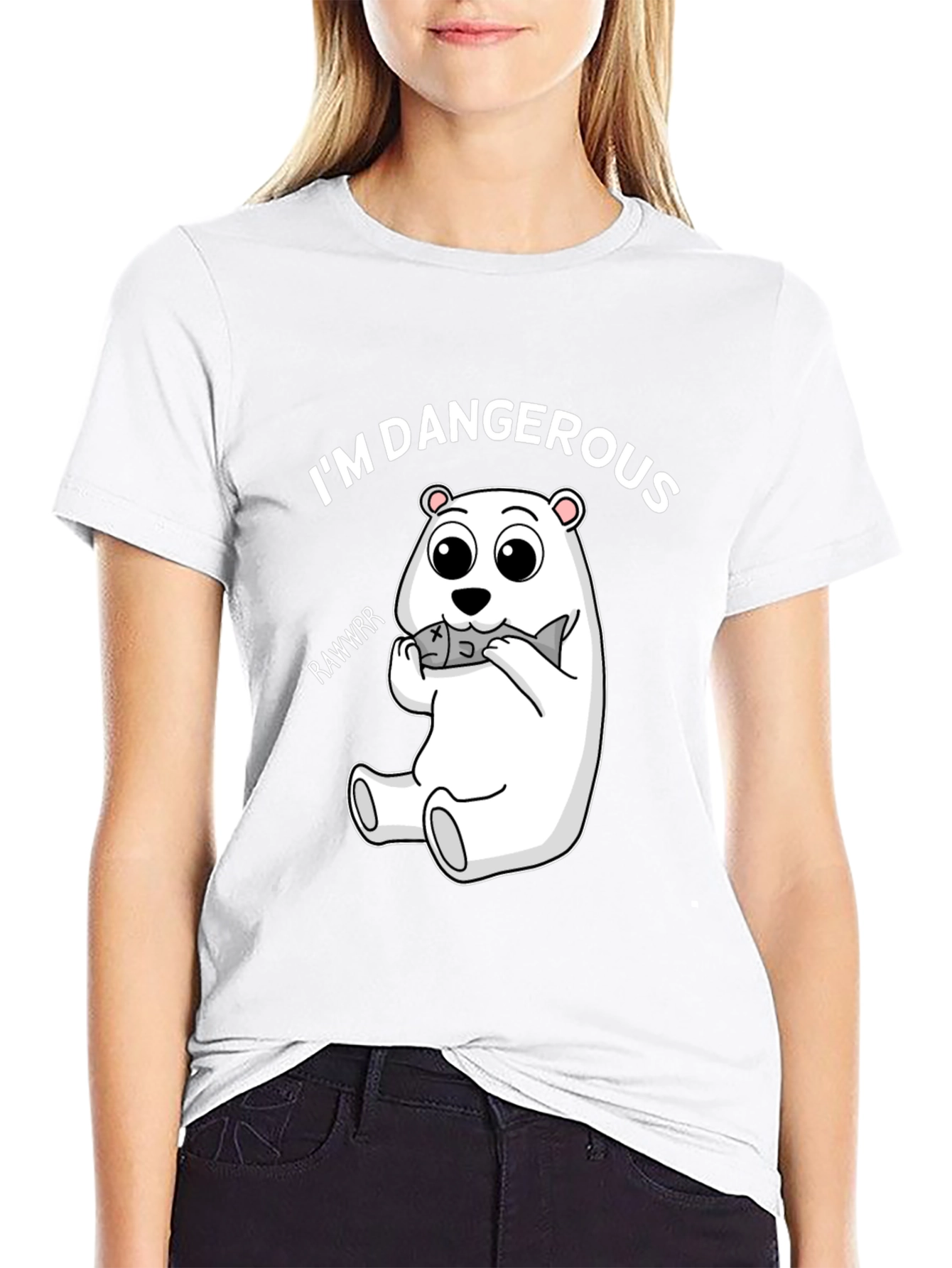 Black I'm Dangerous Polar Bear Black T-Shirt view 9