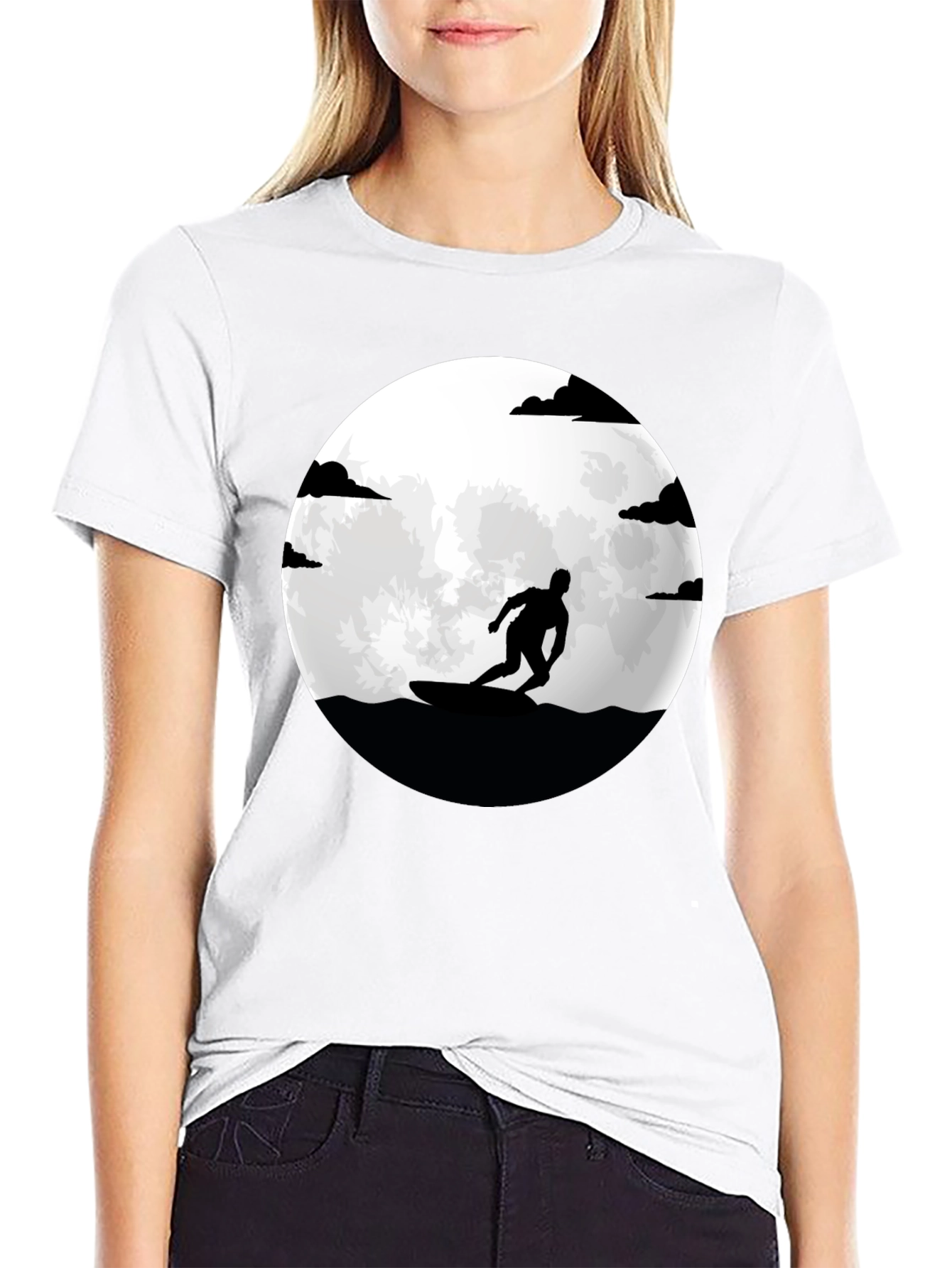 Surfer Silhouette Tee - Moonlit Waves Graphic T-Shirt - 9