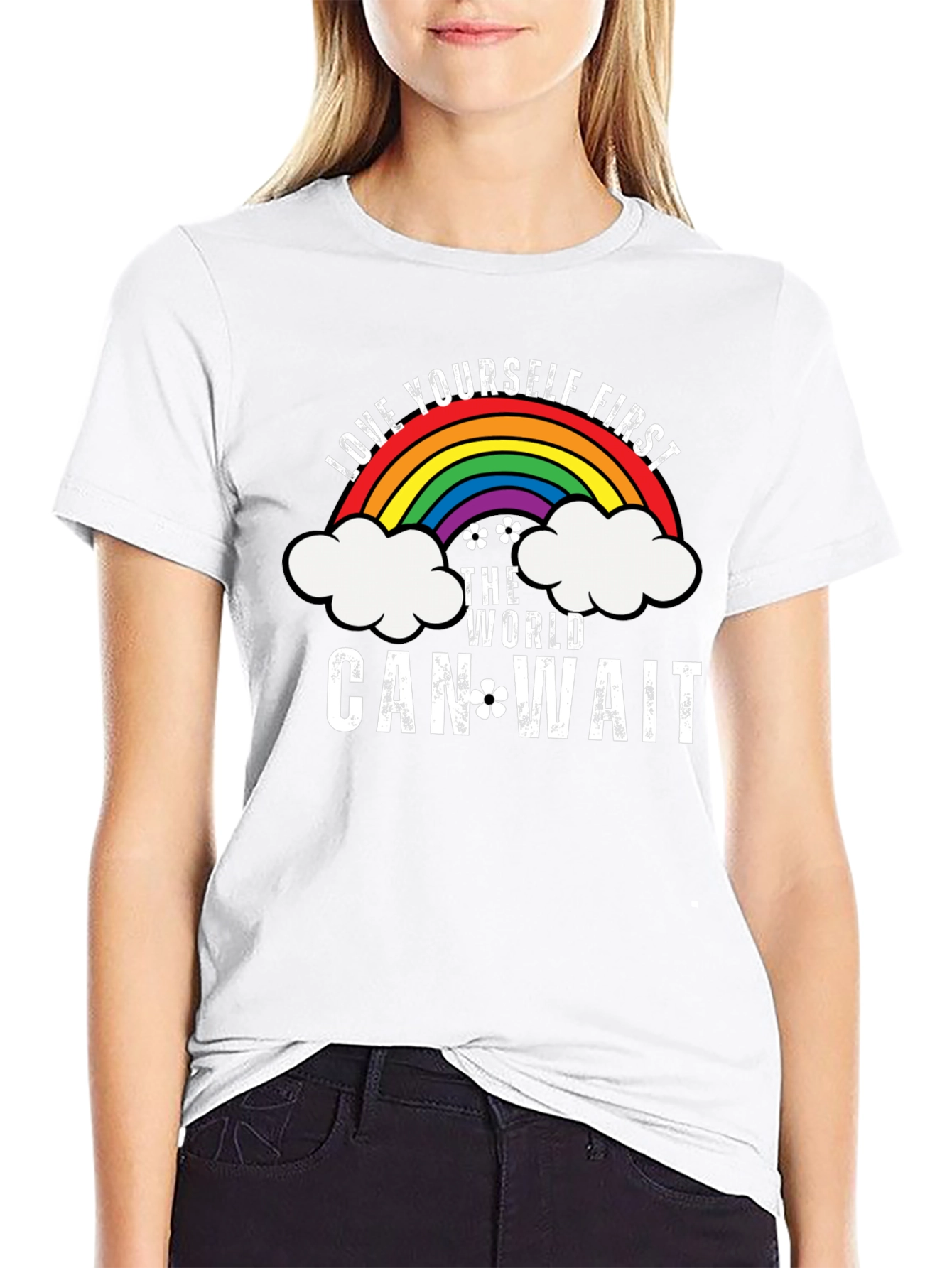 Black Love Yourself First Graphic Tee - Rainbow Design view 9