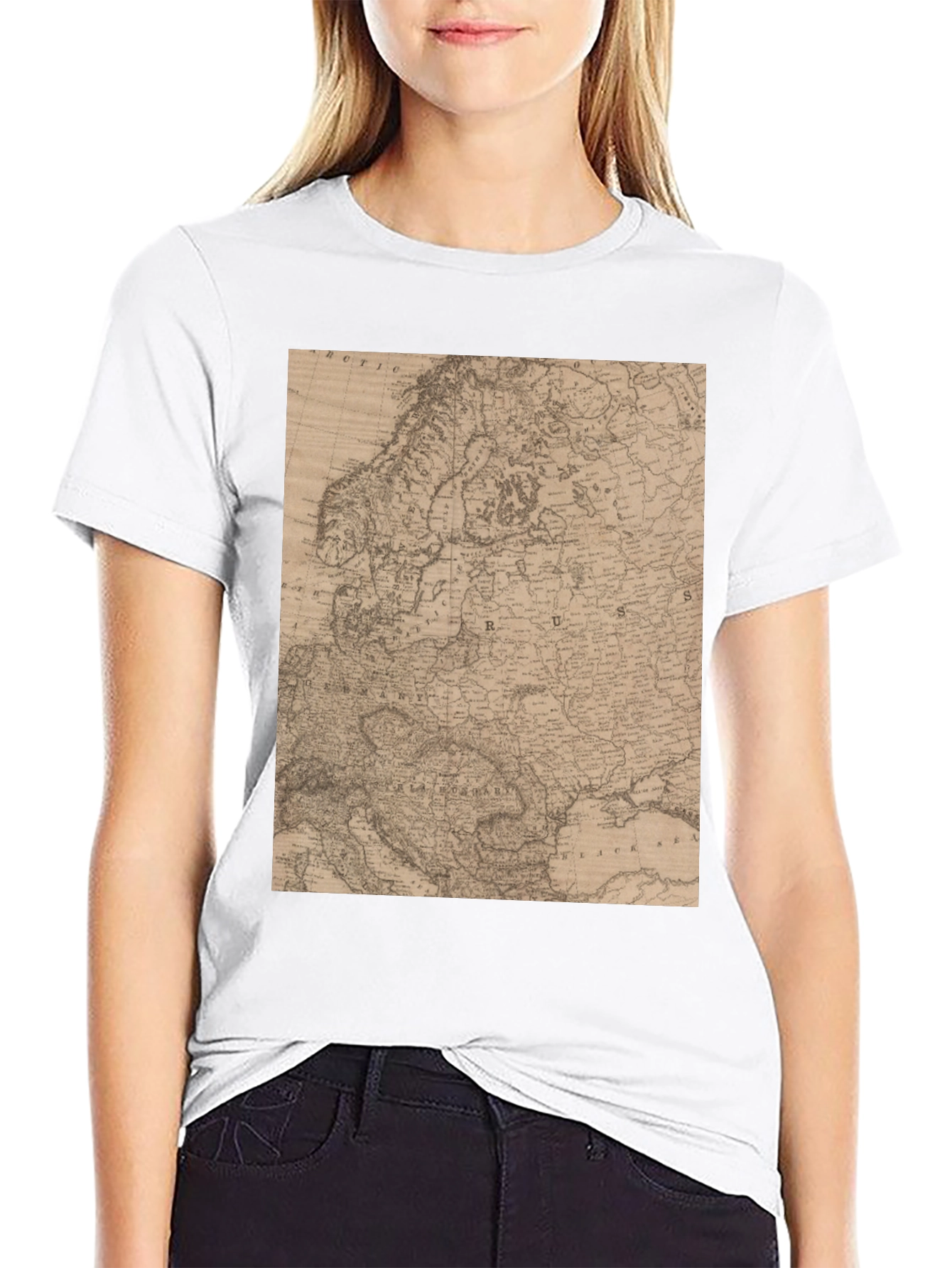 Vintage Map Graphic Tee - Retro Style Black T-Shirt - 9