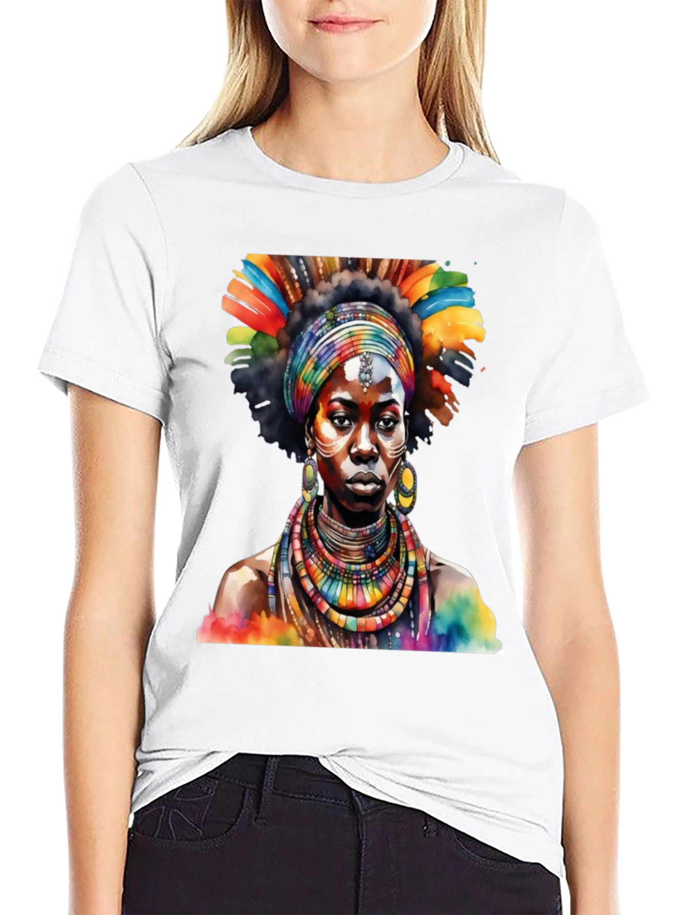 African Queen Watercolor Graphic Tee - Black - 9