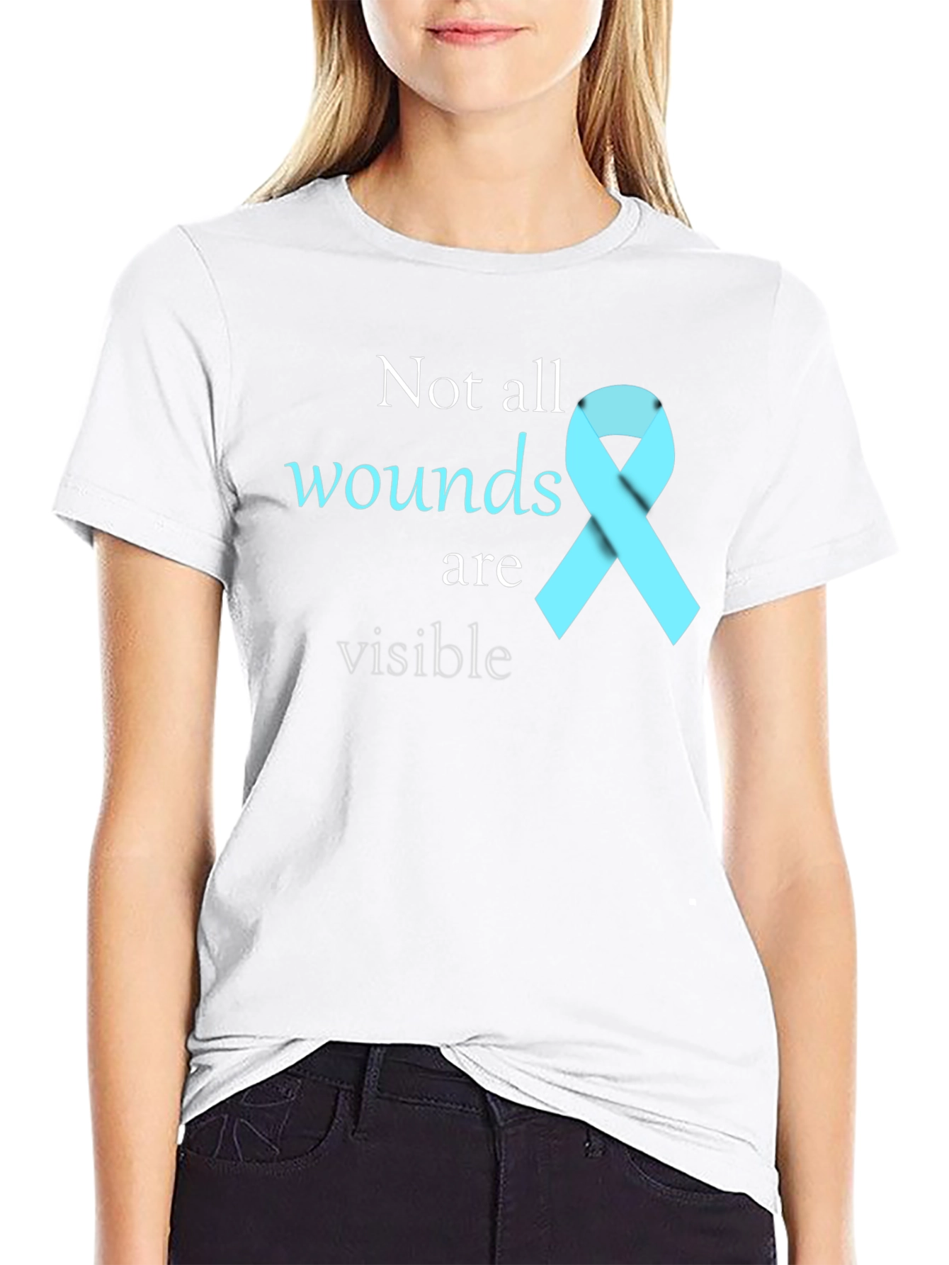Black Not All Wounds Visible Awareness T-Shirt view 9