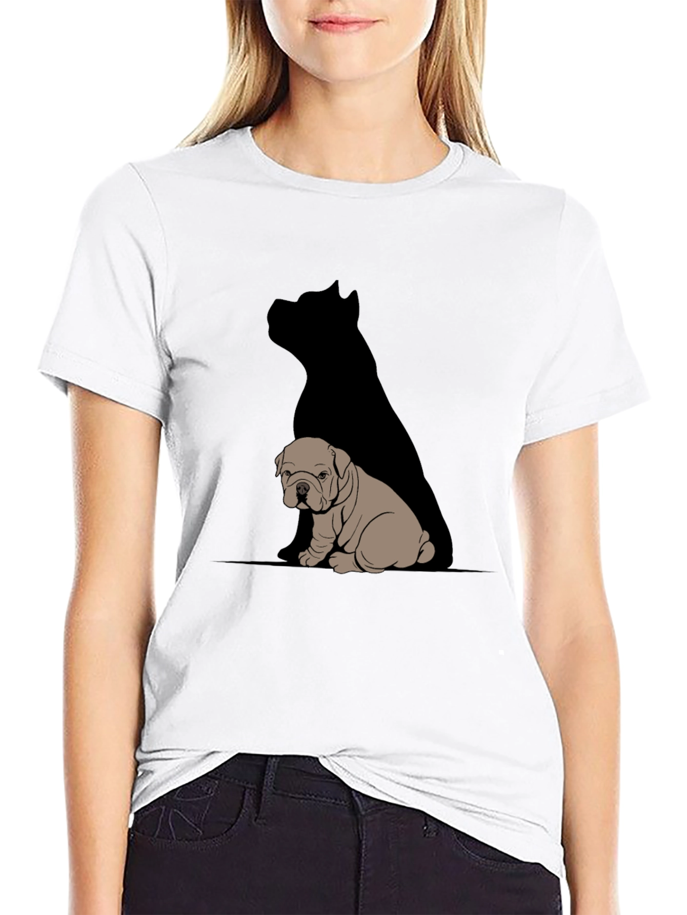 Black Bulldog & Shadow Graphic T-Shirt - Modern Casual Tee view 9