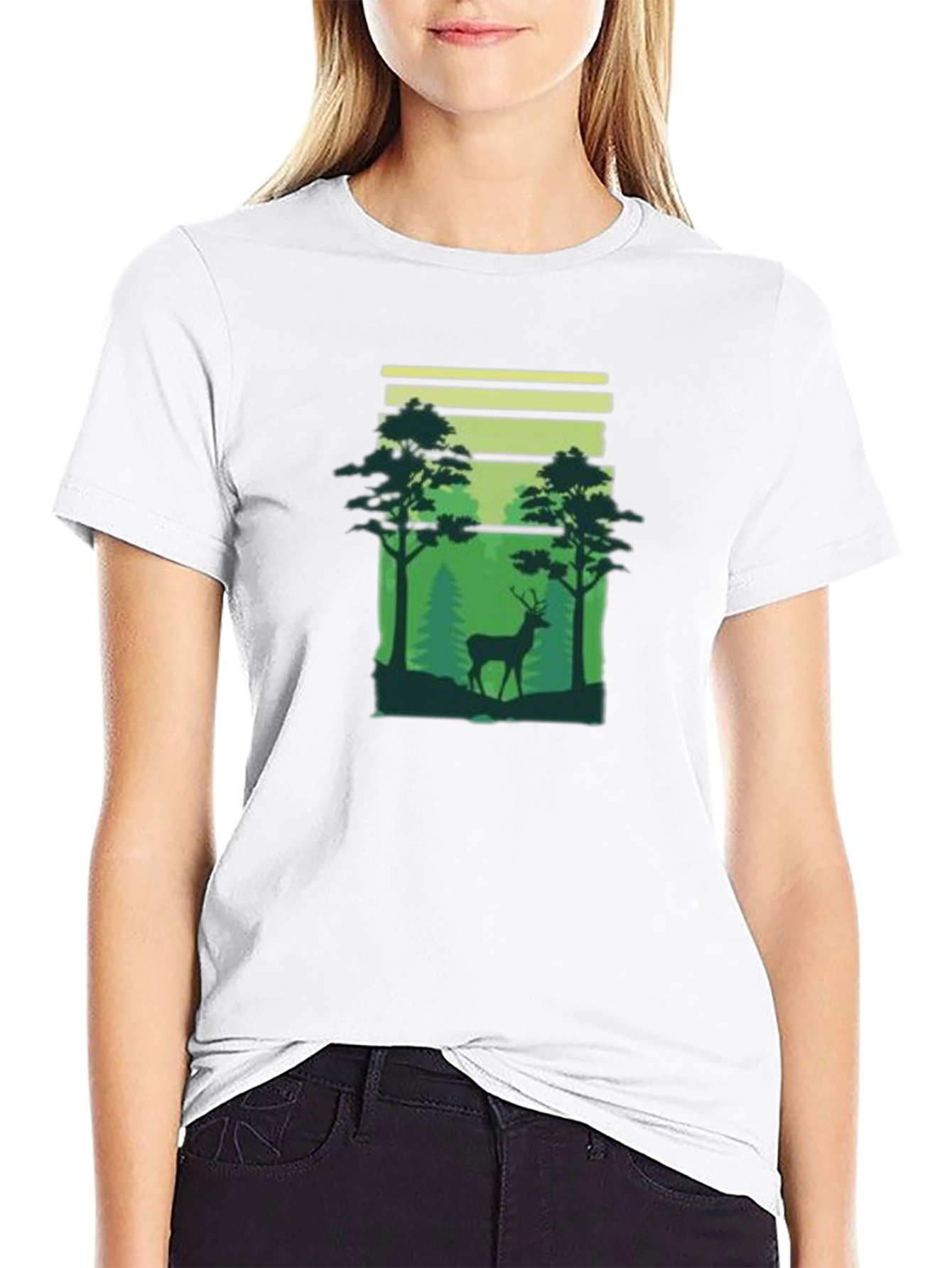 Black Deer in Forest Graphic T-Shirt - Nature Lover Tee view 9