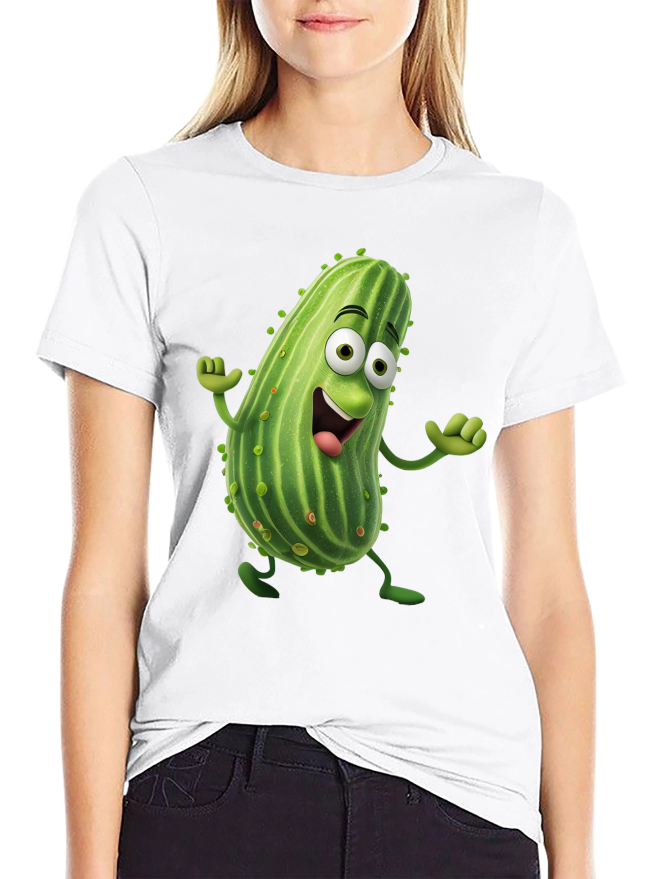 Black Funny Pickle Cartoon Black T-Shirt view 9