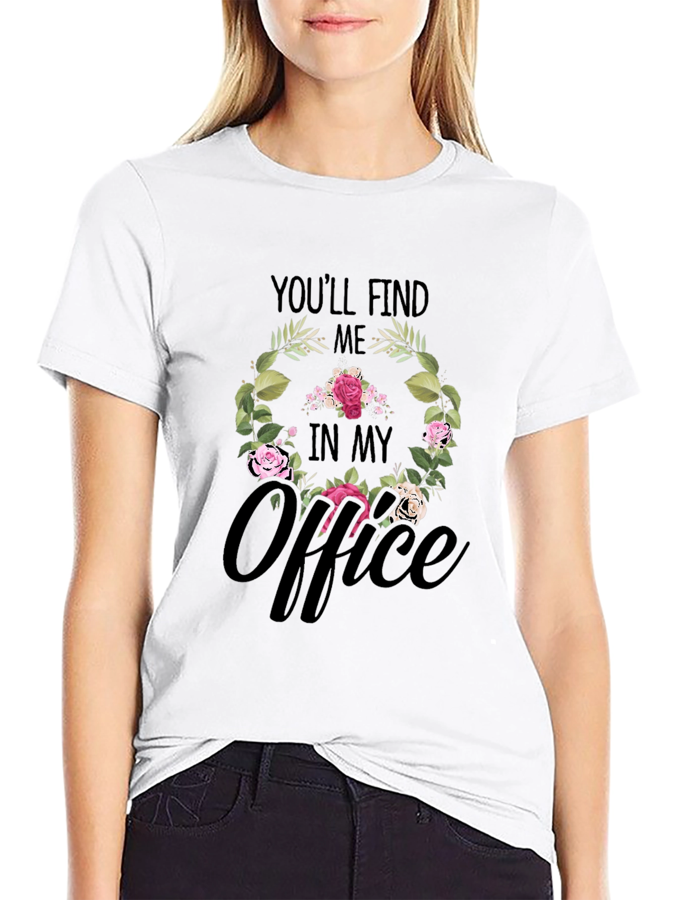 Black Floral Office T-Shirt - Find Me In My Office view 9