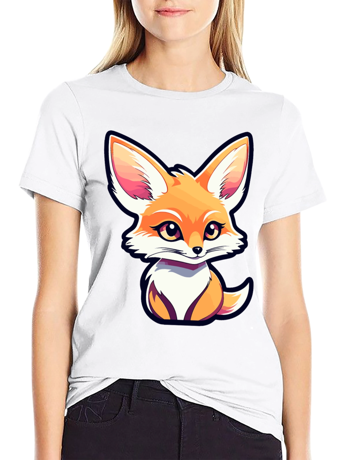 Black Cute Fox Graphic Tee - Unisex Black T-Shirt view 9
