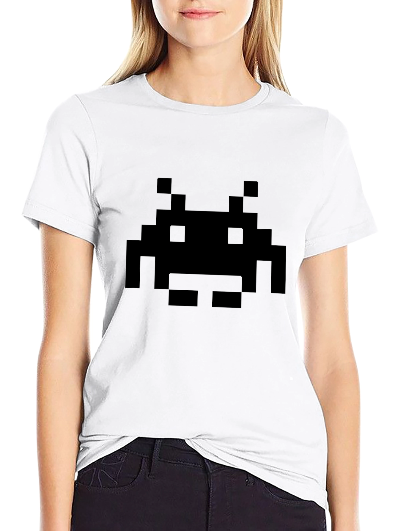 Black Space Invader Pixel T-Shirt - Retro Gamer Style view 9