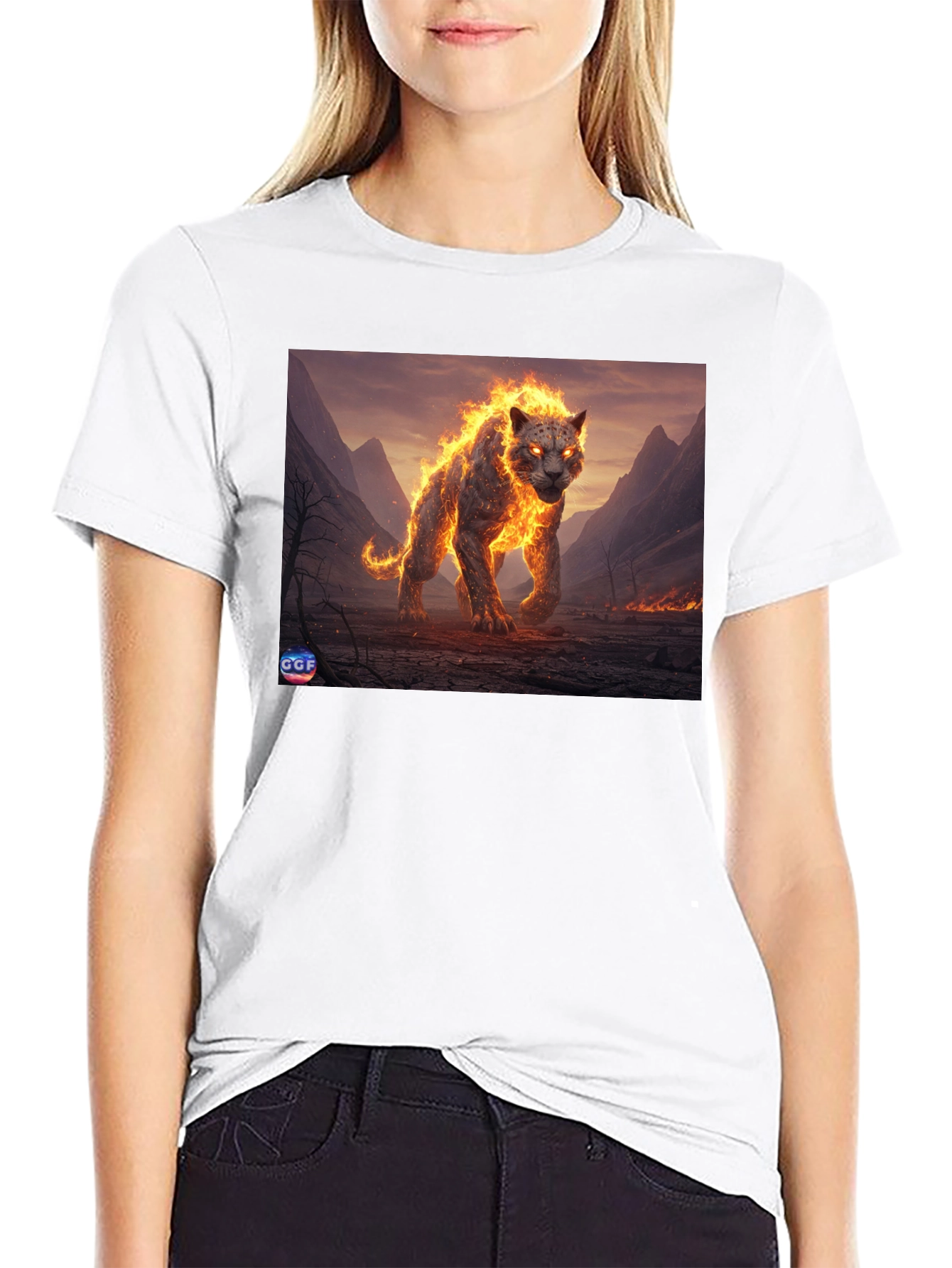 Black Fiery Panther Graphic Tee - Black Cotton Blend view 9