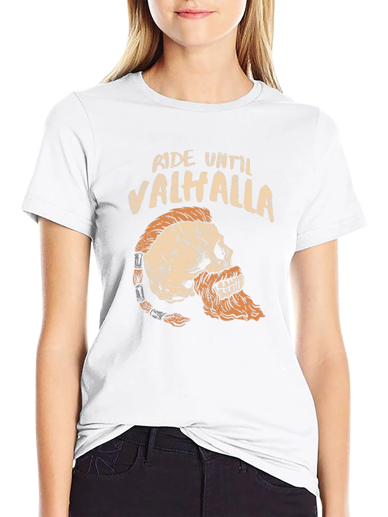 Black Ride Until Valhalla Skull Viking Graphic T-Shirt view 9