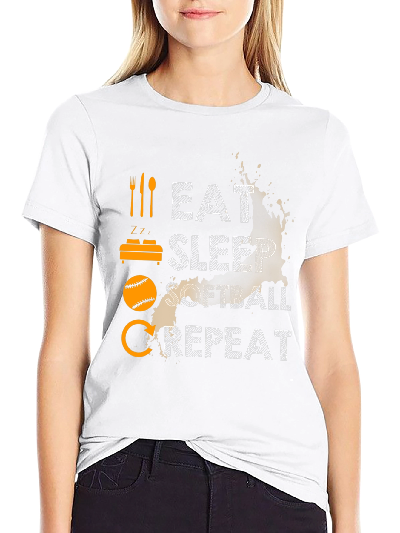 Black Eat Sleep Softball Repeat Graphic T-Shirt view 9