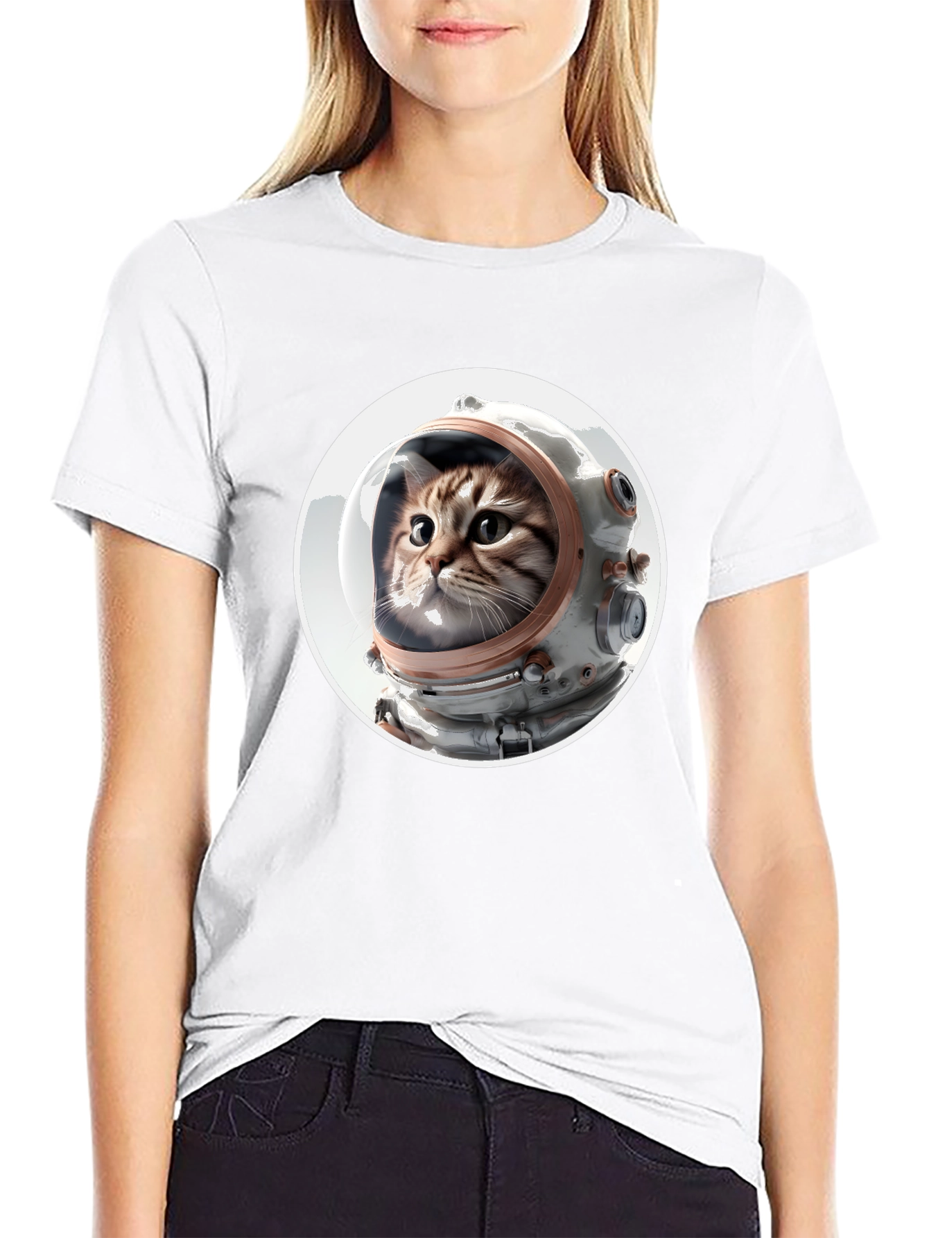 Black Astronaut Cat Graphic Tee - Unisex Black T-Shirt view 9
